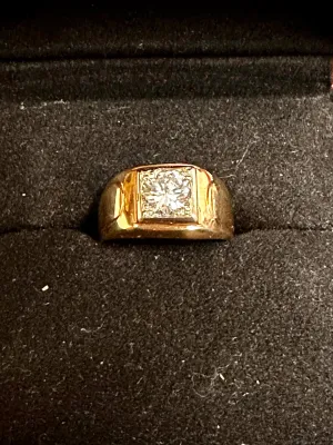 1.01ct Diamond Men's (or Unisex) Antique Solid Yellow Gold Ring -$20K APR w/CoA!,