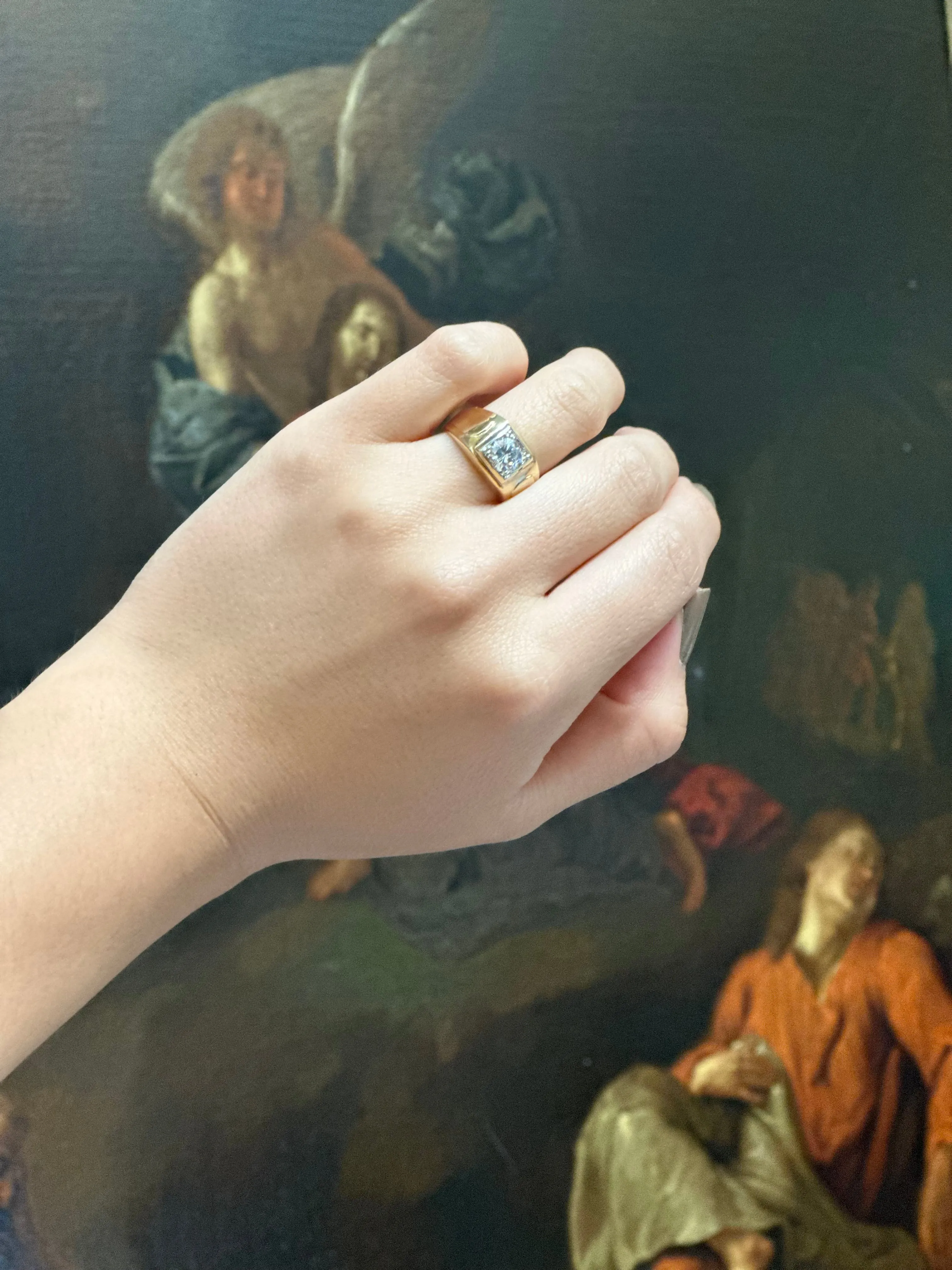 1.01ct Diamond Men's (or Unisex) Antique Solid Yellow Gold Ring -$20K APR w/CoA!,