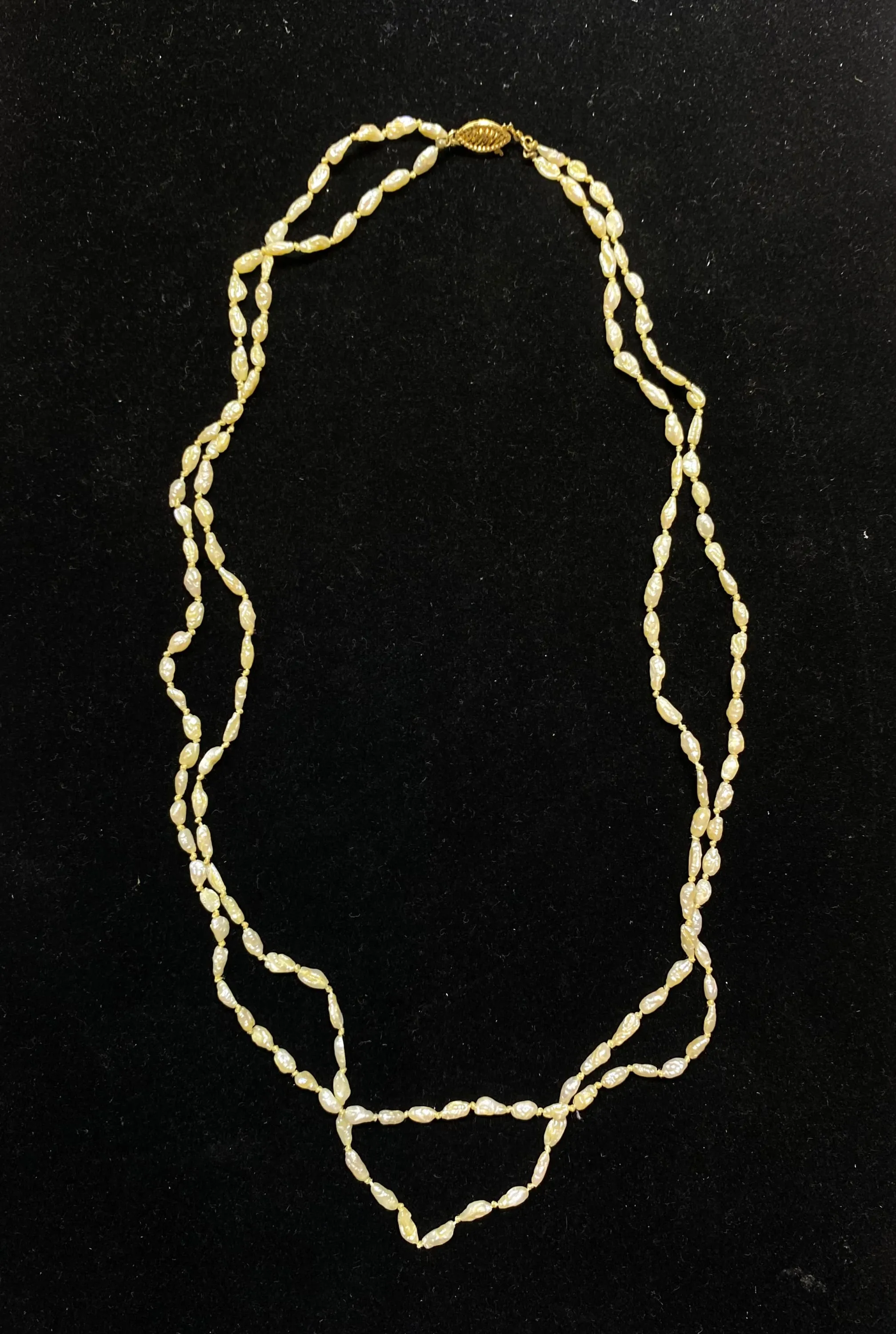 146-Baroque Pearls Double Strand Necklace in Solid Yellow Gold - $800 Appraisal Value w/CoA}