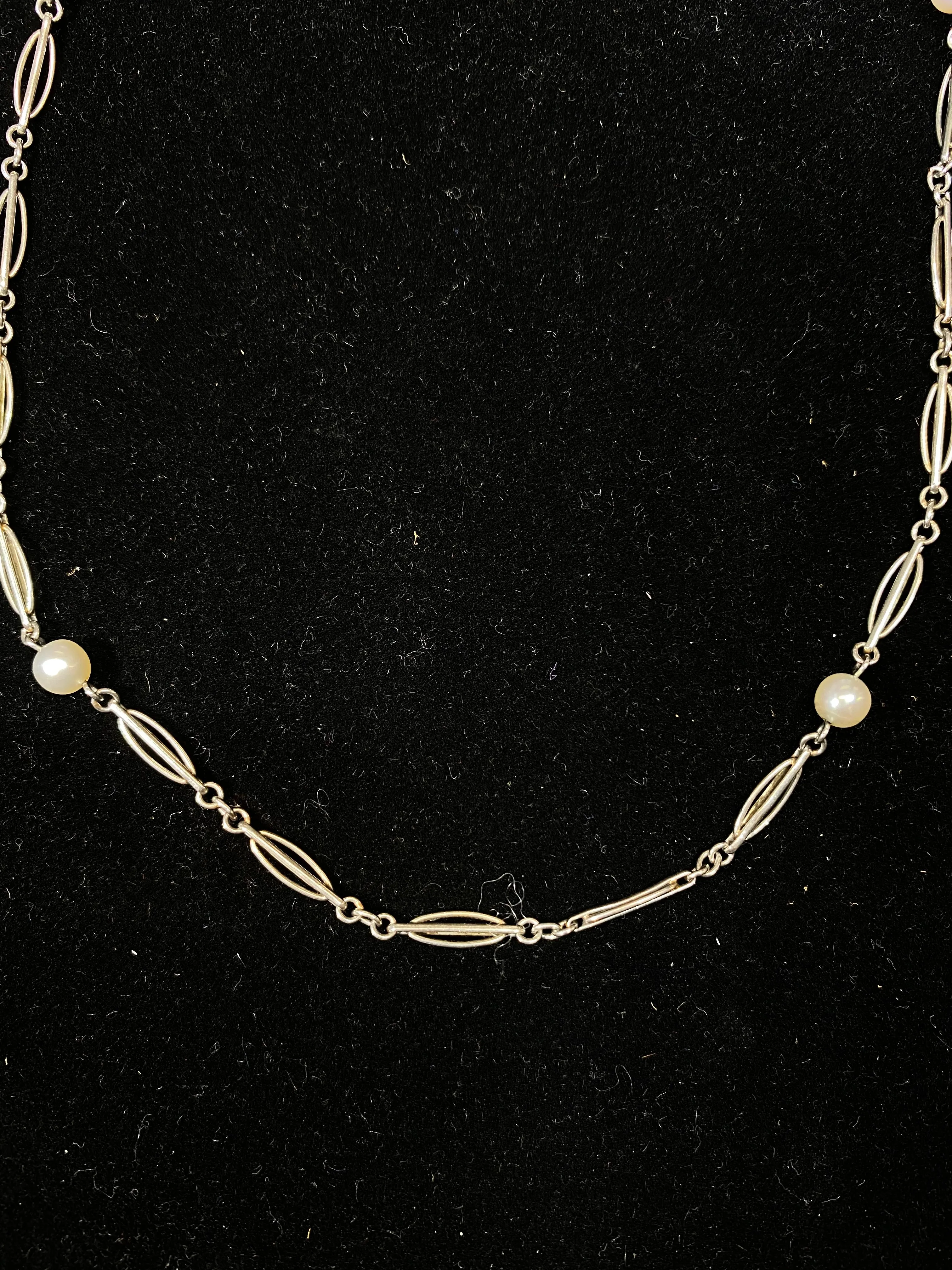 1890’s Vintage Designer Platinum Necklace/Watch Fob w/ 4 Akoya Pearls - $8K Appraisal Value w/ CoA! }