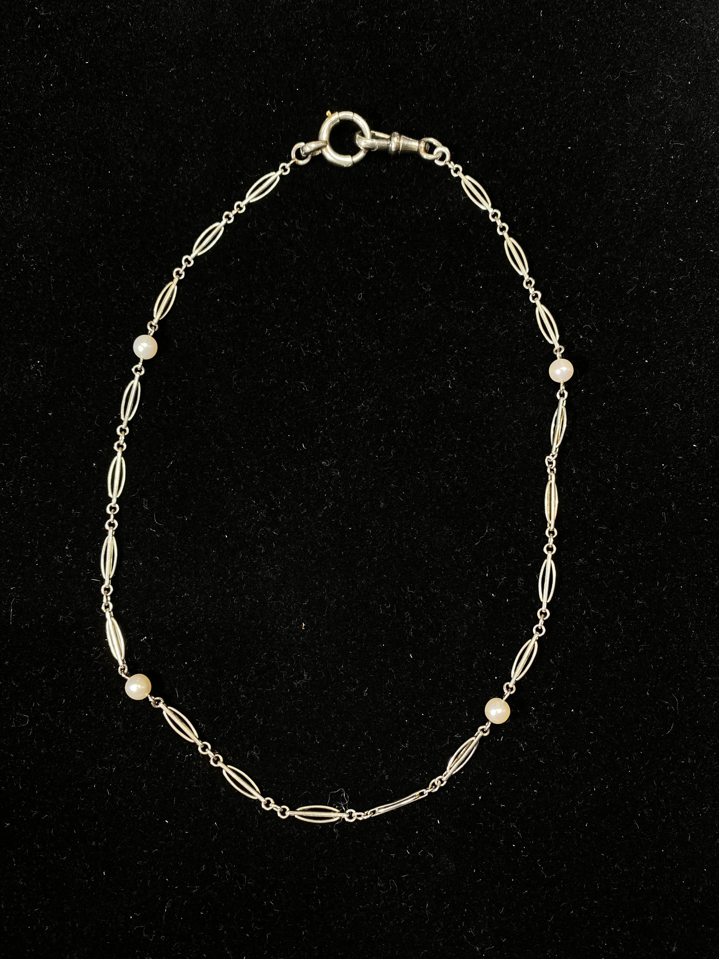 1890’s Vintage Designer Platinum Necklace/Watch Fob w/ 4 Akoya Pearls - $8K Appraisal Value w/ CoA! }