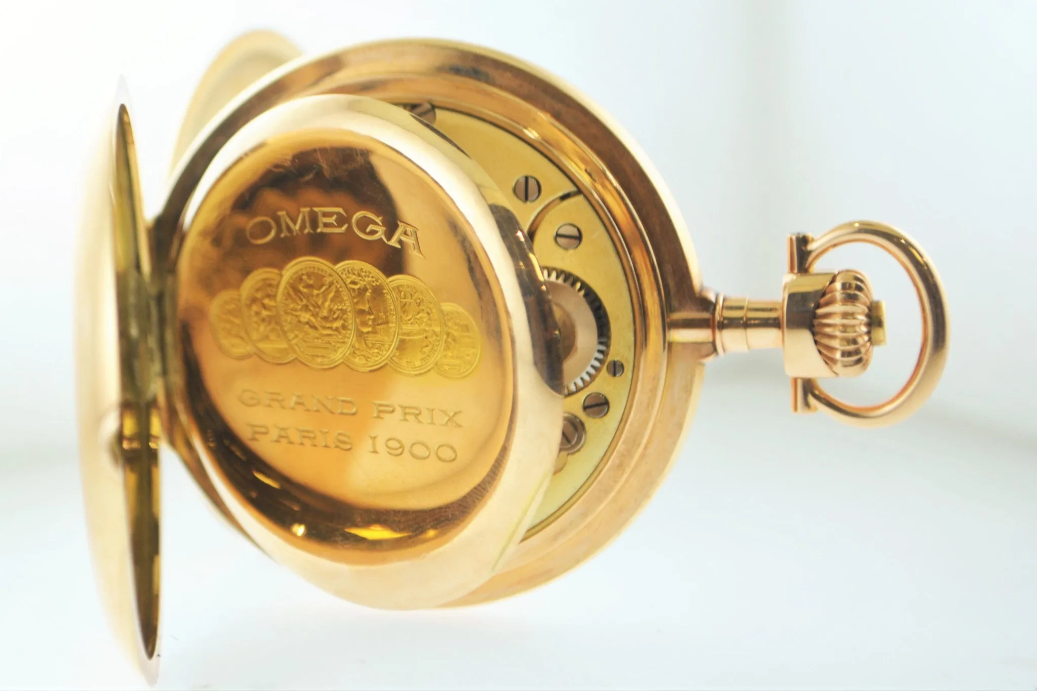 1900 Vintage Triple Signed Omega 14K Yellow Gold Pocket Watch with 24 Hour Arabic Dial - $20K VALUE