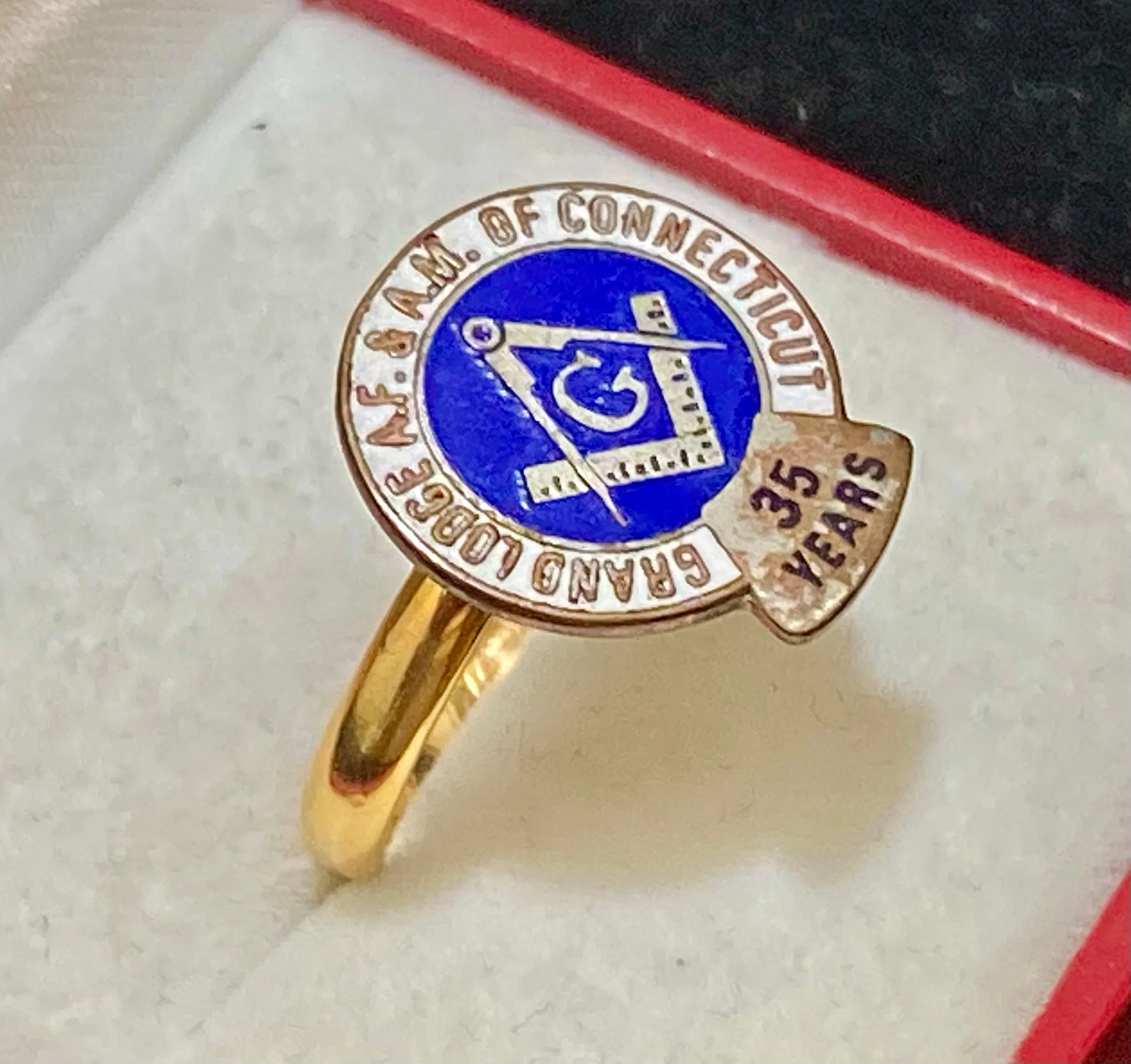 1920’s Antique 18K Yellow Gold Freemason Grand Lodge of Connecticut Ring - $10K Appraisal Value w/CoA}