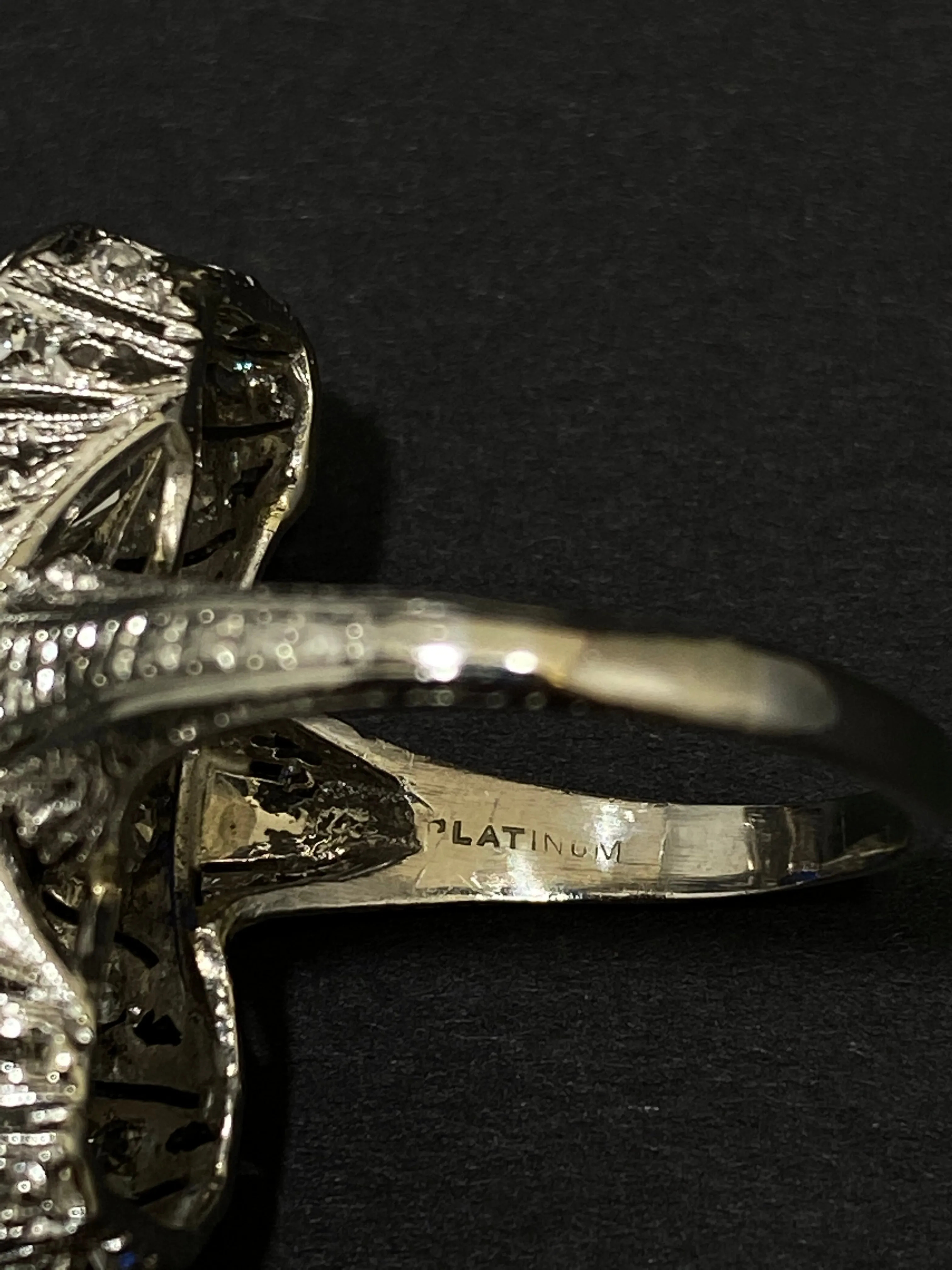 1920's Antique Design Platinum Sapphire & Diamonds Filigree Ring $110K Appraisal Value w/CoA}