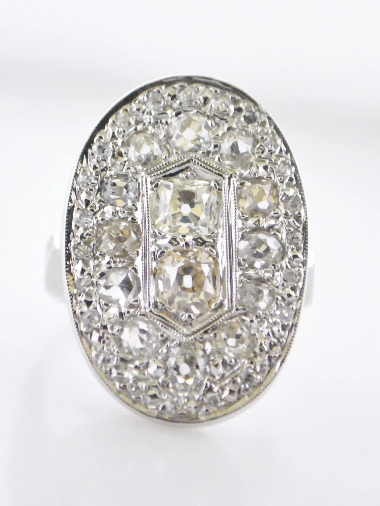 1920s Art Deco Designer Diamond Oval Top Cocktail Ring in White Gold with 3 Carats of Diamonds - $20K VALUE