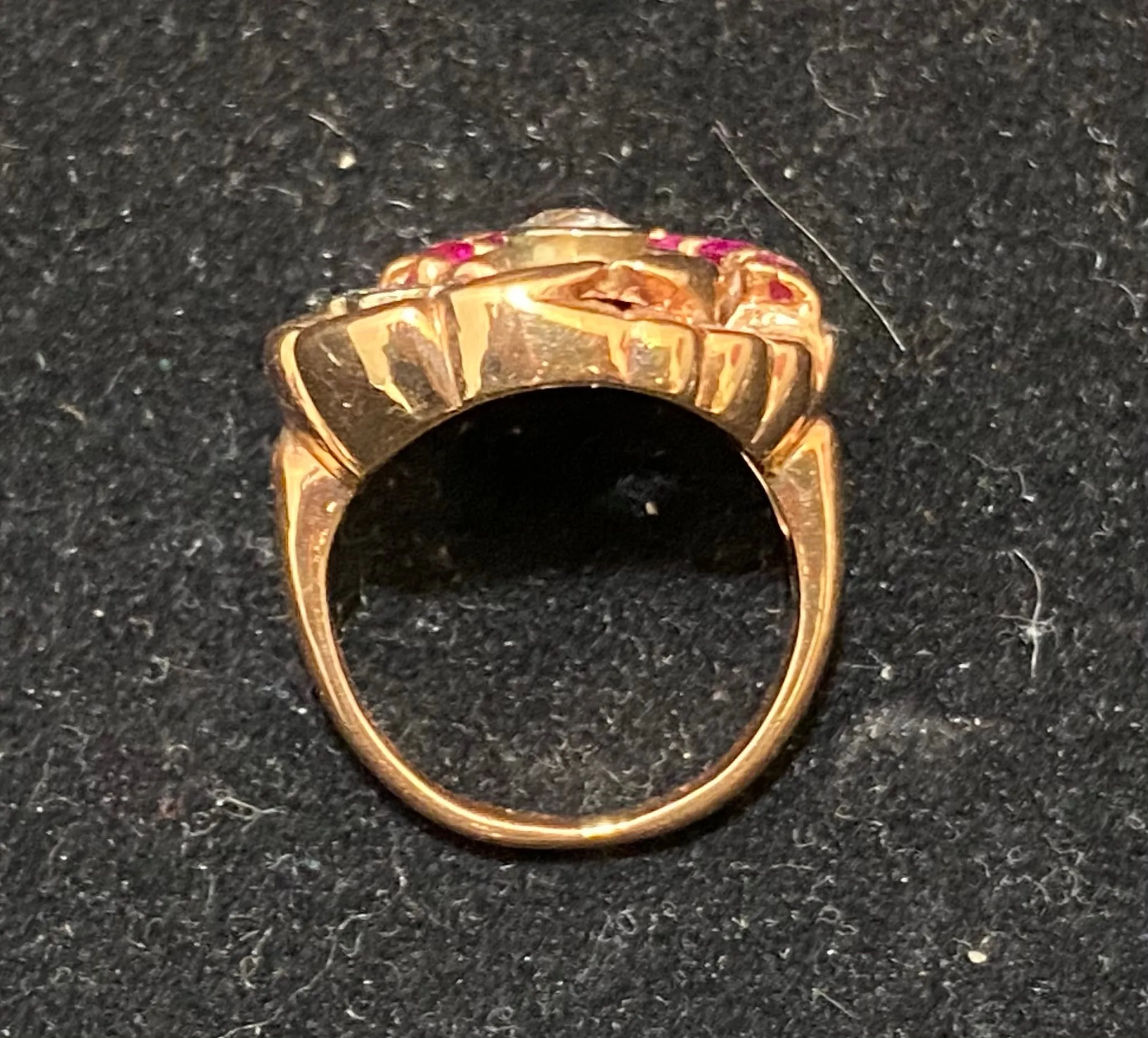 1920's Art Deco Solid Rose Gold Diamond & Ruby Ring - $13K Appraisal Value w/CoA}