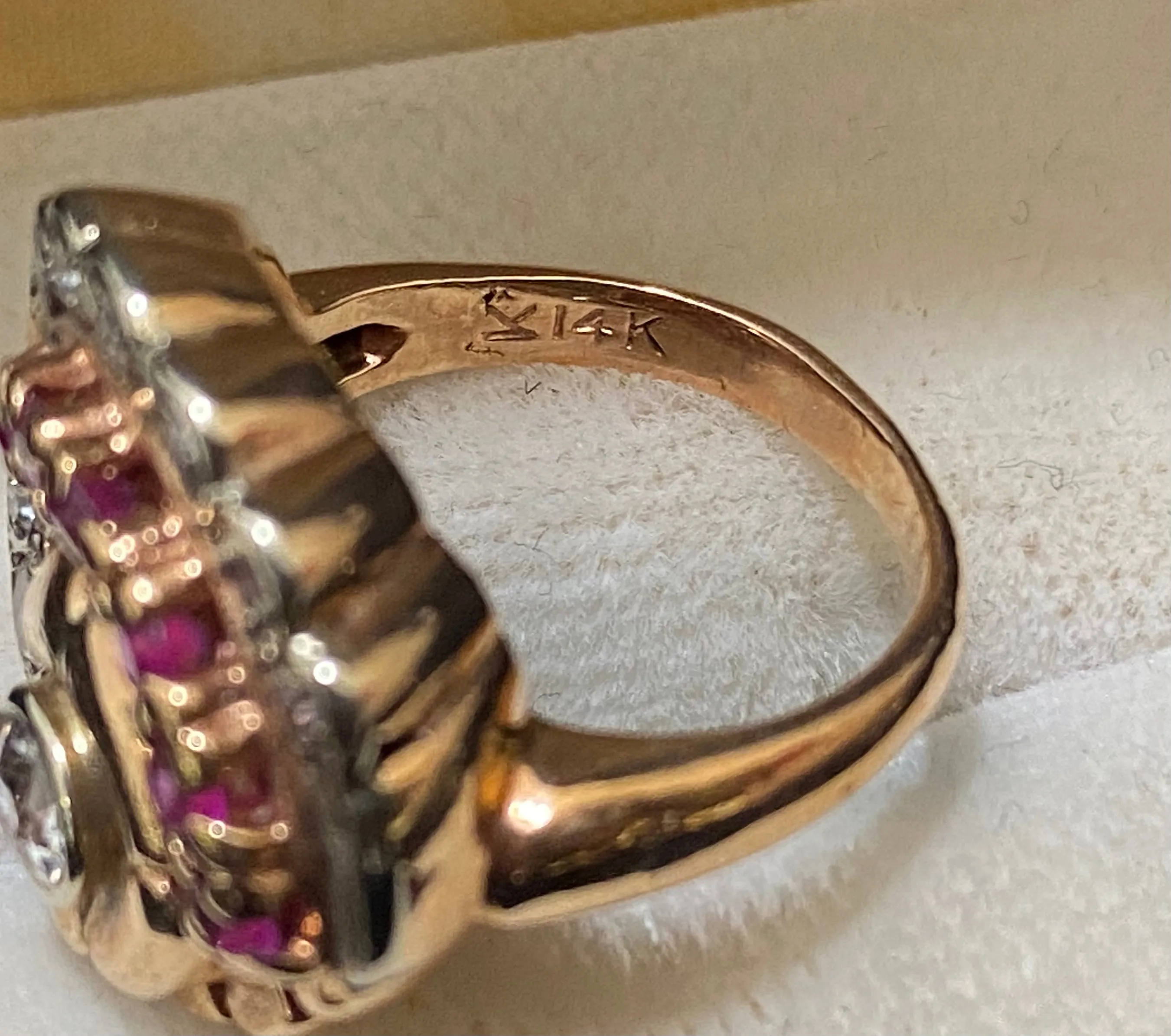1920's Art Deco Solid Rose Gold Diamond & Ruby Ring - $13K Appraisal Value w/CoA}