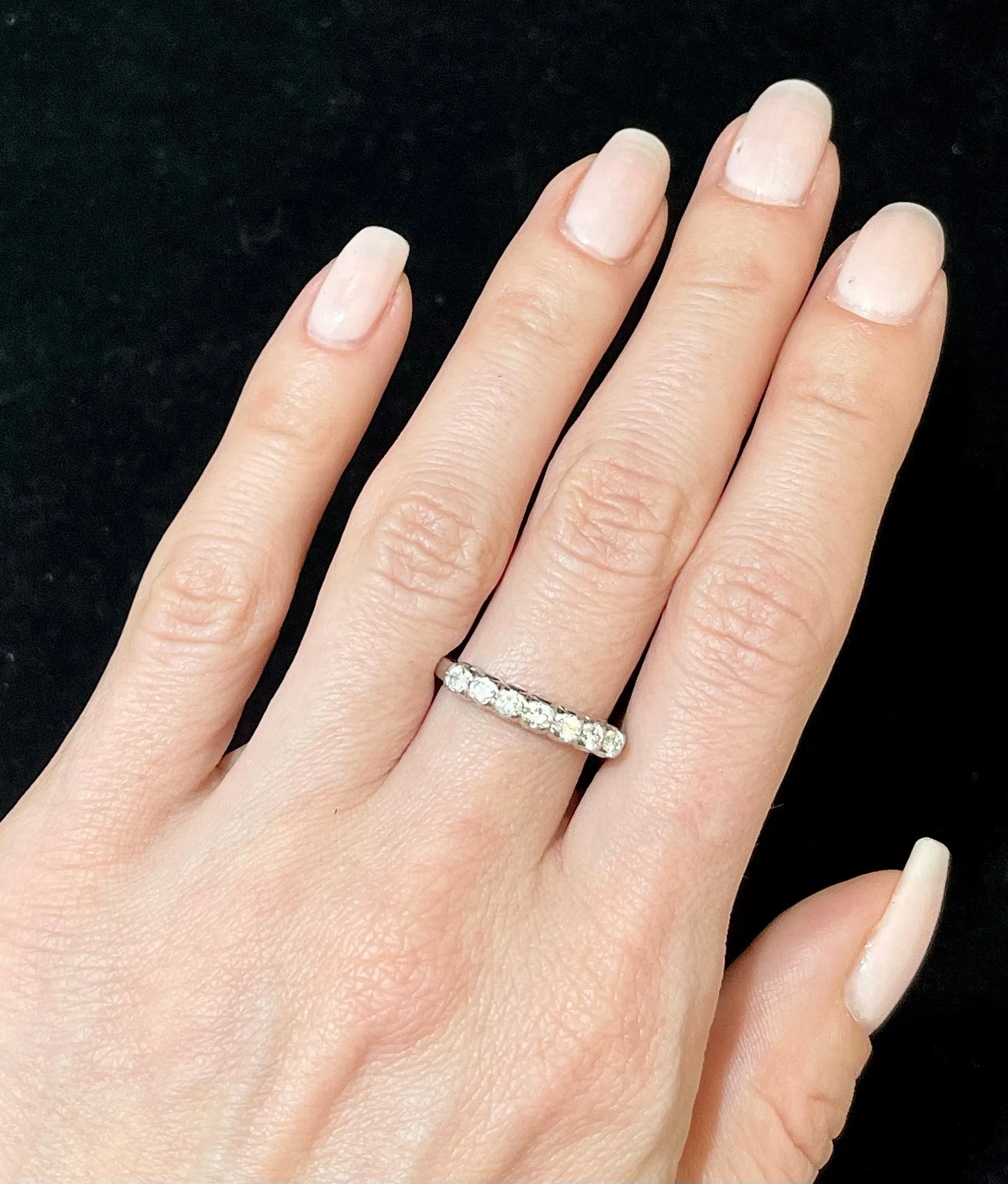 1920's Designer Platinum with 7 Diamonds Band Ring - $6K Appraisal Value w/ CoA!
