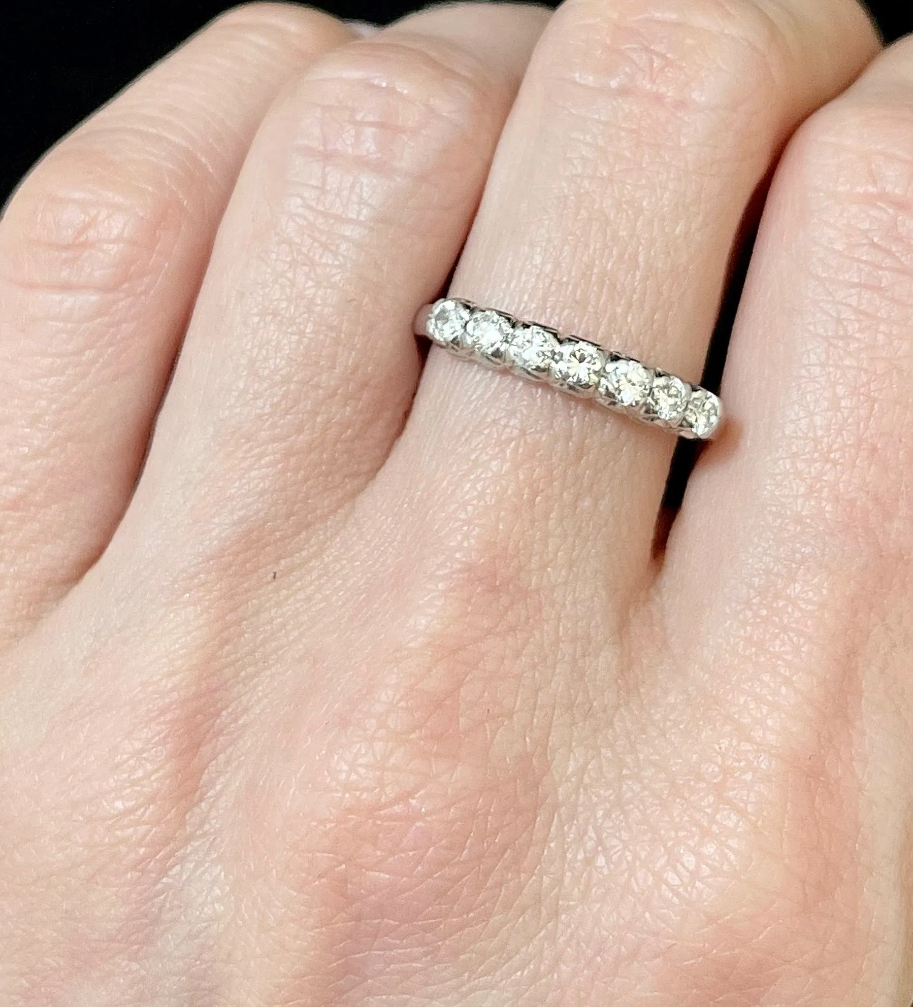 1920's Designer Platinum with 7 Diamonds Band Ring - $6K Appraisal Value w/ CoA!