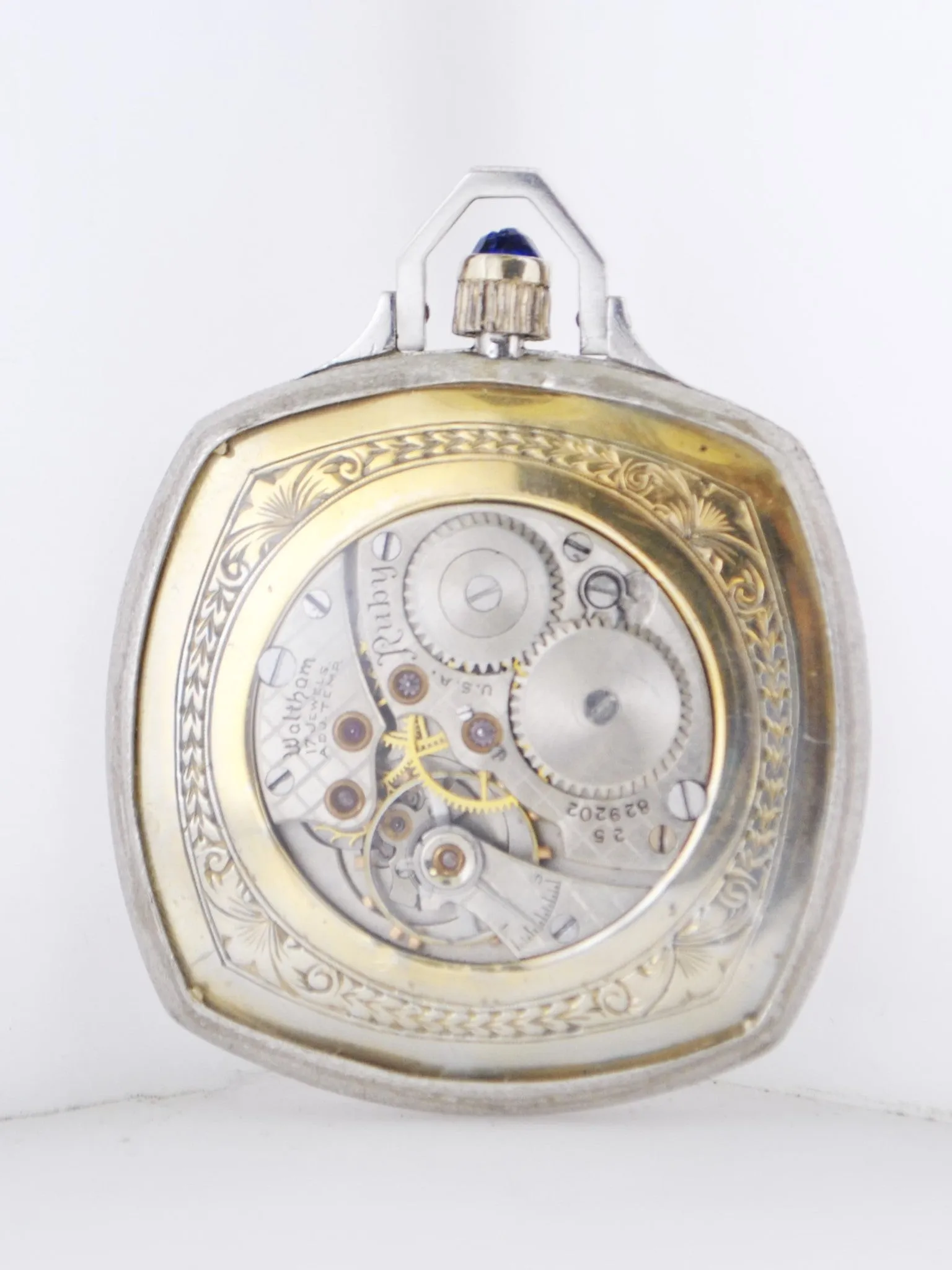 1920's Waltham Pocket Watch Ultra Thin Platinum with Skeleton Back Cushion-Shaped Diamond Bezel Engraved 17J - $20K VALUE