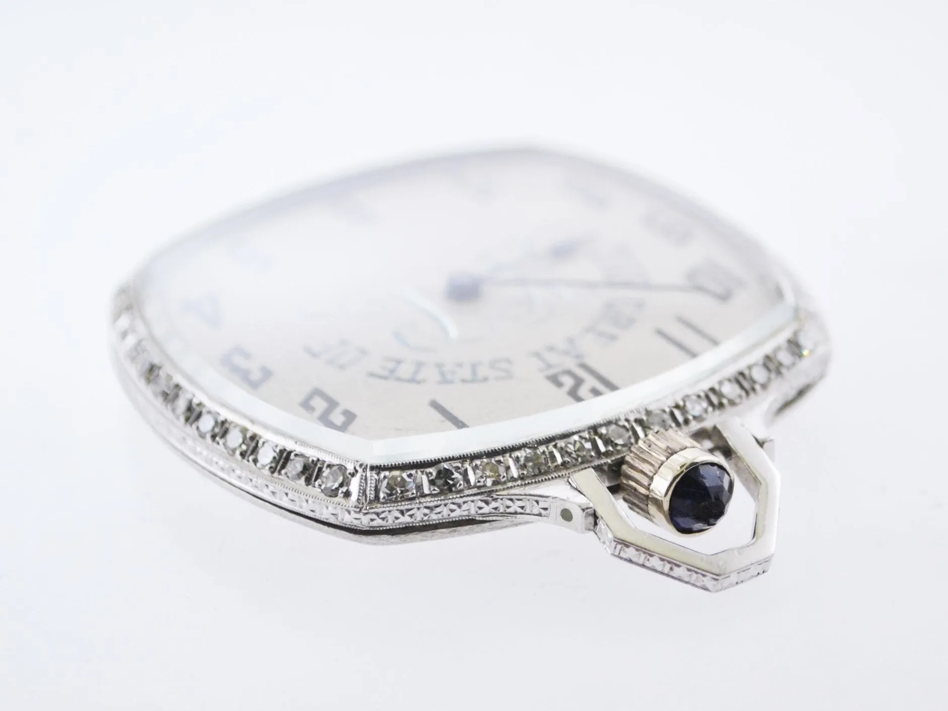 1920's Waltham Pocket Watch Ultra Thin Platinum with Skeleton Back Cushion-Shaped Diamond Bezel Engraved 17J - $20K VALUE