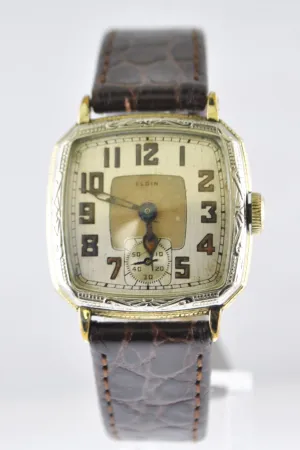 1930s Elgin Vintage Art-Deco Men's Wristwatch in Two Tone - $4K VALUE