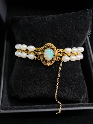 1930’s Vintage SYG 3 cts Opal / 42 Pearls Double Strap Bracelet - $10K APR Value w/ CoA!