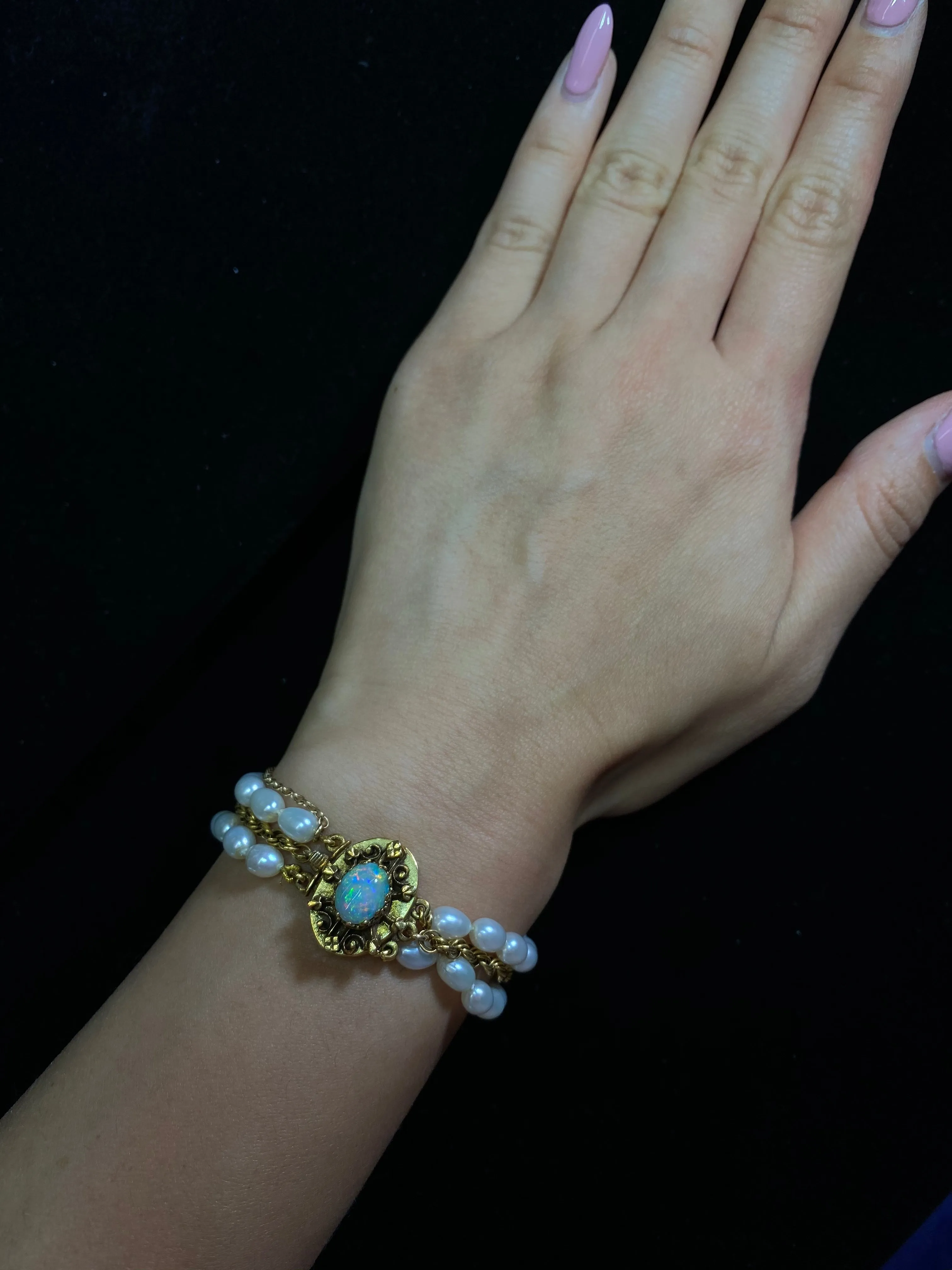 1930’s Vintage SYG 3 cts Opal / 42 Pearls Double Strap Bracelet - $10K APR Value w/ CoA!