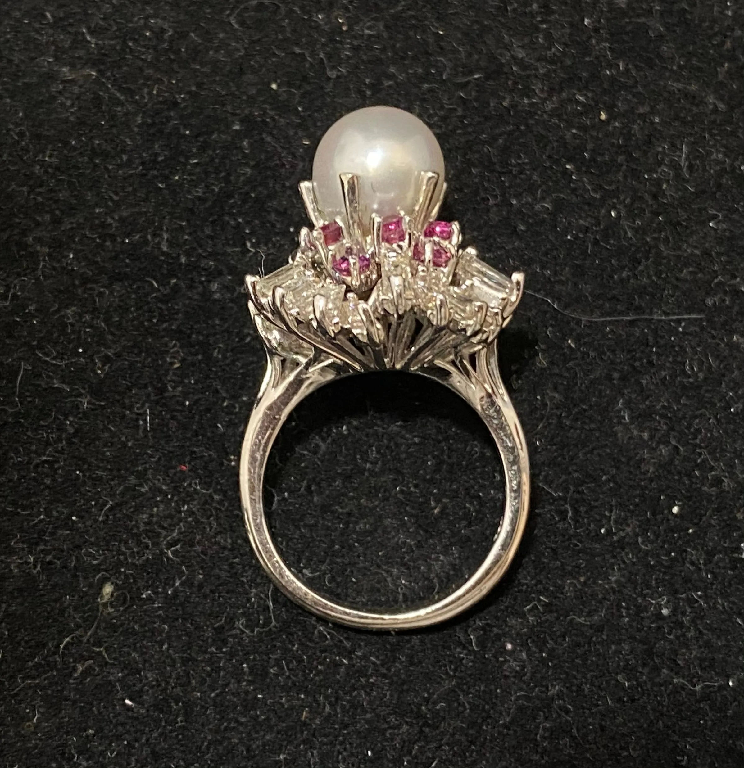 1940s Antique 18K White Gold Pearl, Diamond, & Ruby Ring - $20K Appraisal Value w/CoA}