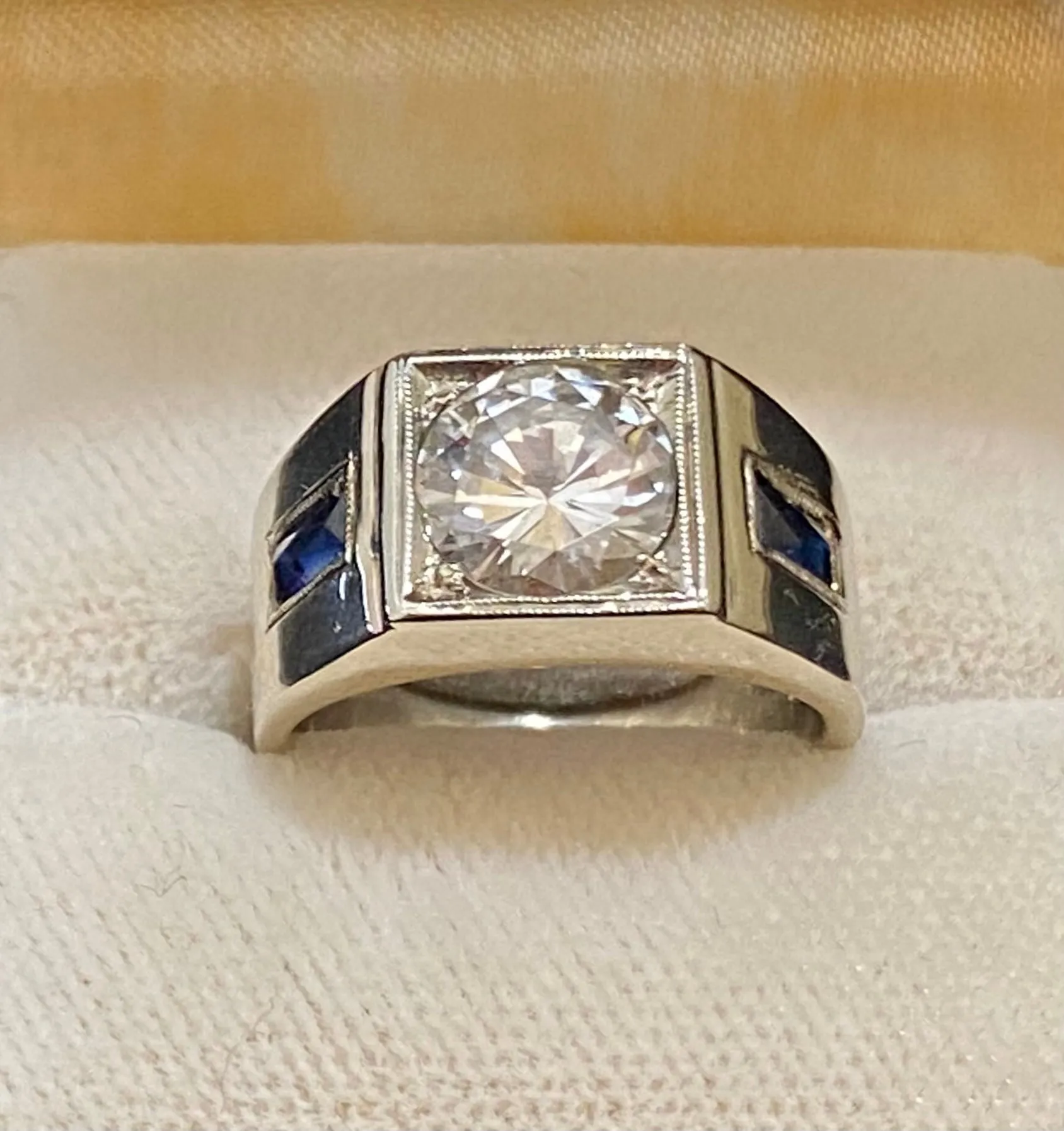 1940's Antique Solid White Gold 2 Ct. Diamond & Sapphire Ring - $75K Appraisal Value w/CoA}