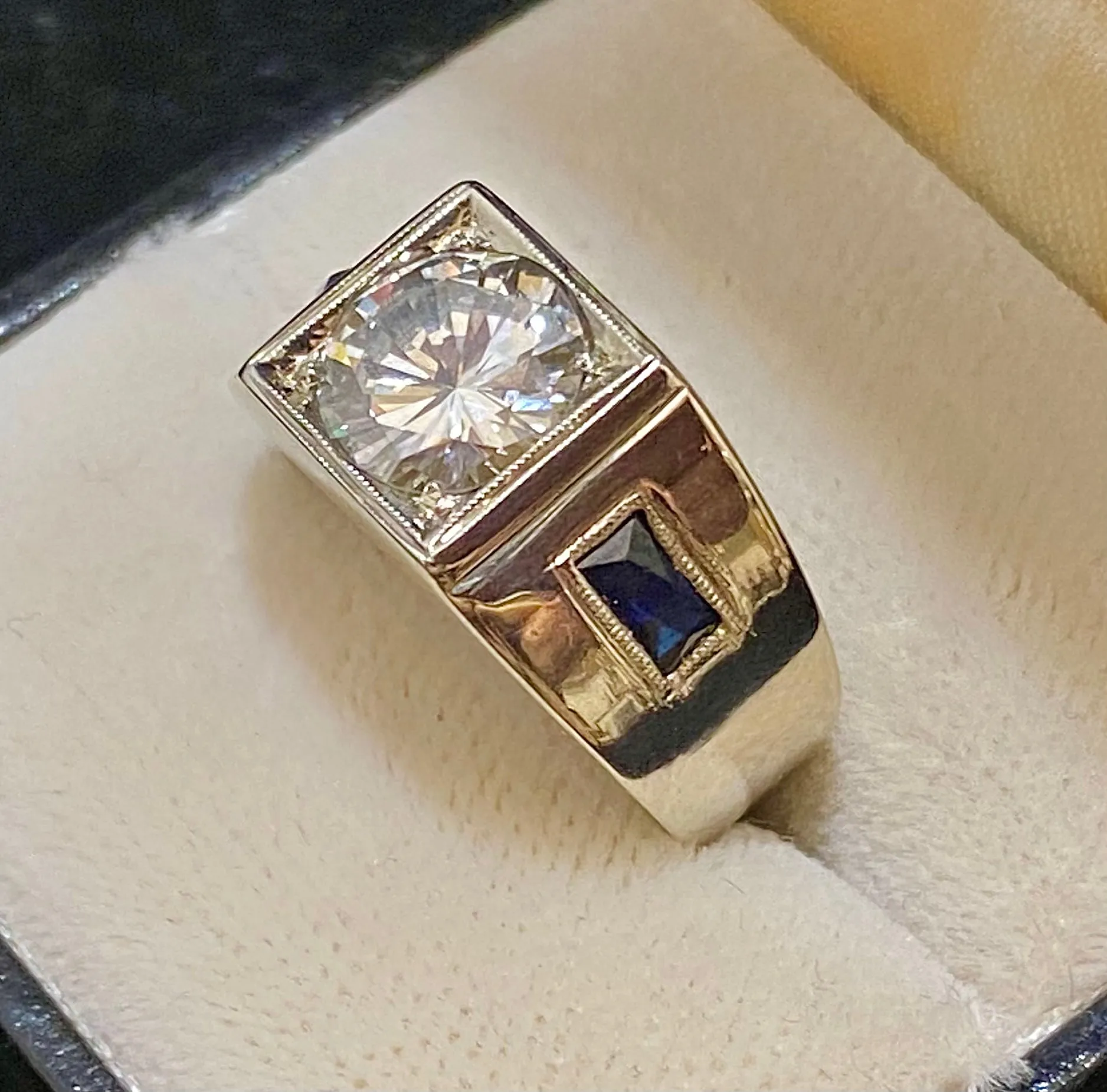 1940's Antique Solid White Gold 2 Ct. Diamond & Sapphire Ring - $75K Appraisal Value w/CoA}