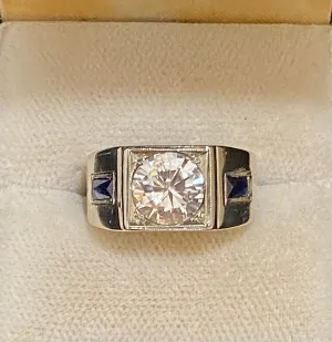 1940's Antique Solid White Gold 2 Ct. Diamond & Sapphire Ring - $75K Appraisal Value w/CoA}