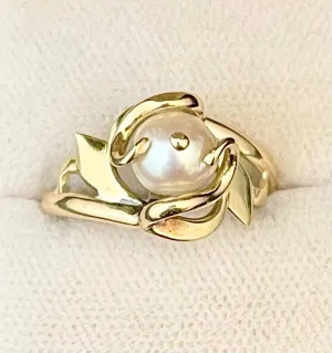 1940's Antique Style 18K Yellow Gold Intricate Pearl Ring- $3K Appraisal Value w/CoA!