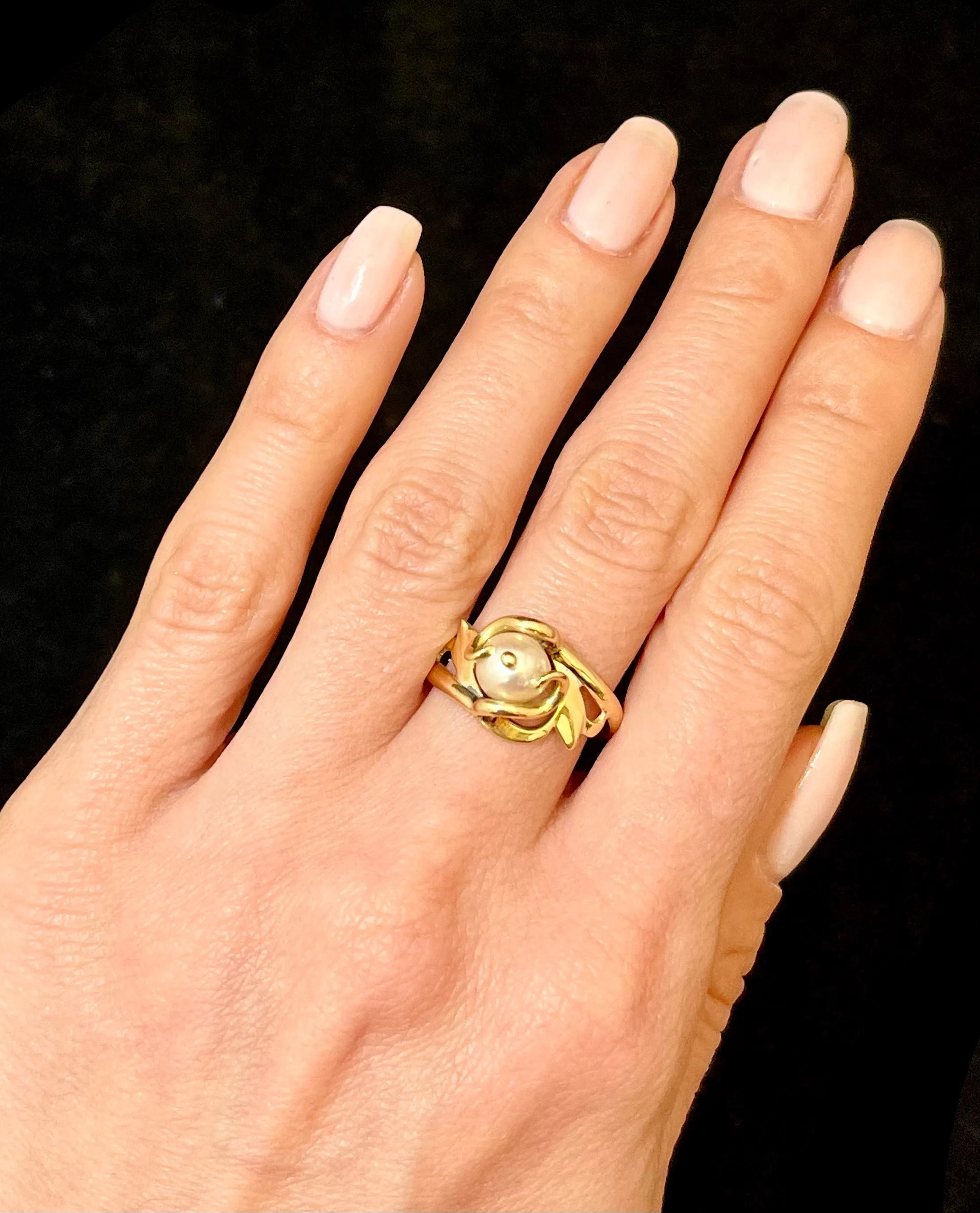1940's Antique Style 18K Yellow Gold Intricate Pearl Ring- $3K Appraisal Value w/CoA!