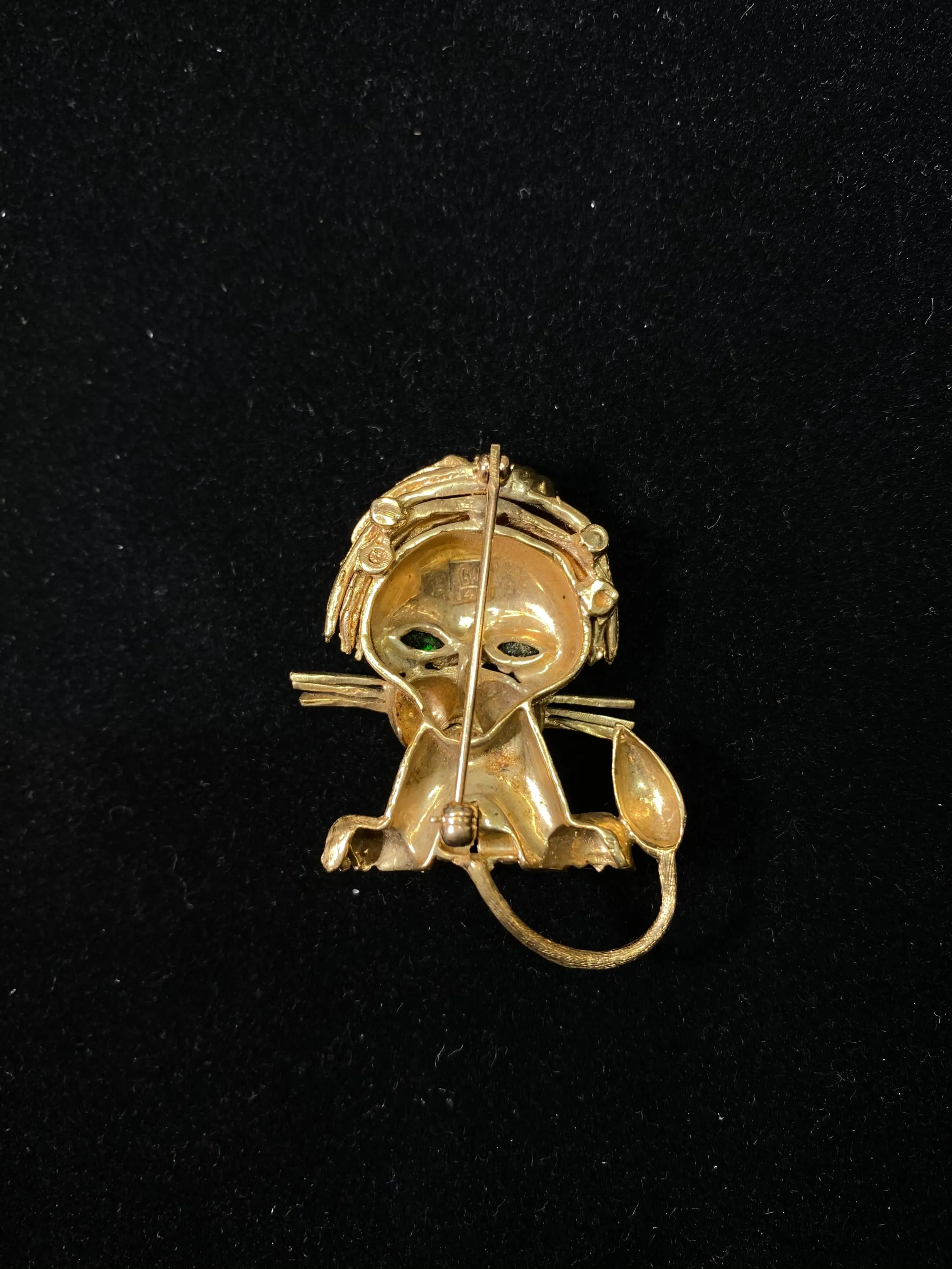 1940’s Designer Solid Yellow Gold Lion Brooch/Pin w/ Emerald & Ruby - $10K Appraisal Value w/CoA}