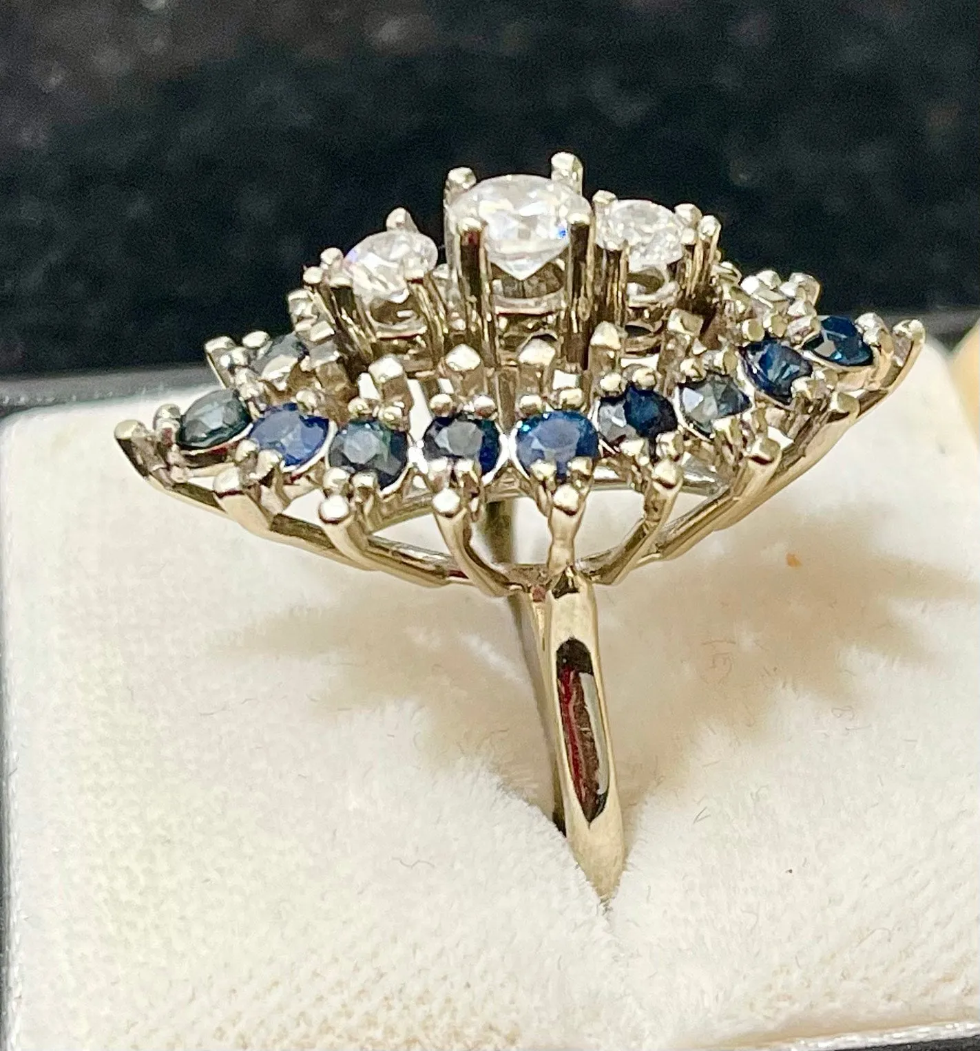 1940s European SWG with White Sapphire & Blue Sapphire Ring - $6K APR w/CoA!