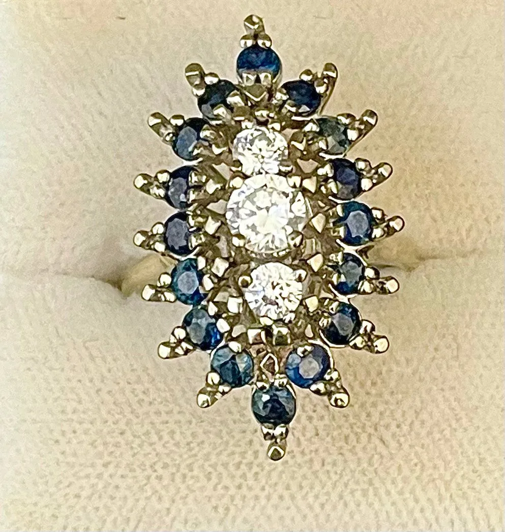 1940s European SWG with White Sapphire & Blue Sapphire Ring - $6K APR w/CoA!