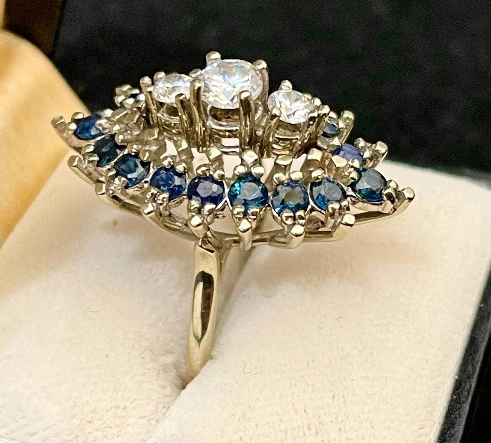 1940s European SWG with White Sapphire & Blue Sapphire Ring - $6K APR w/CoA!