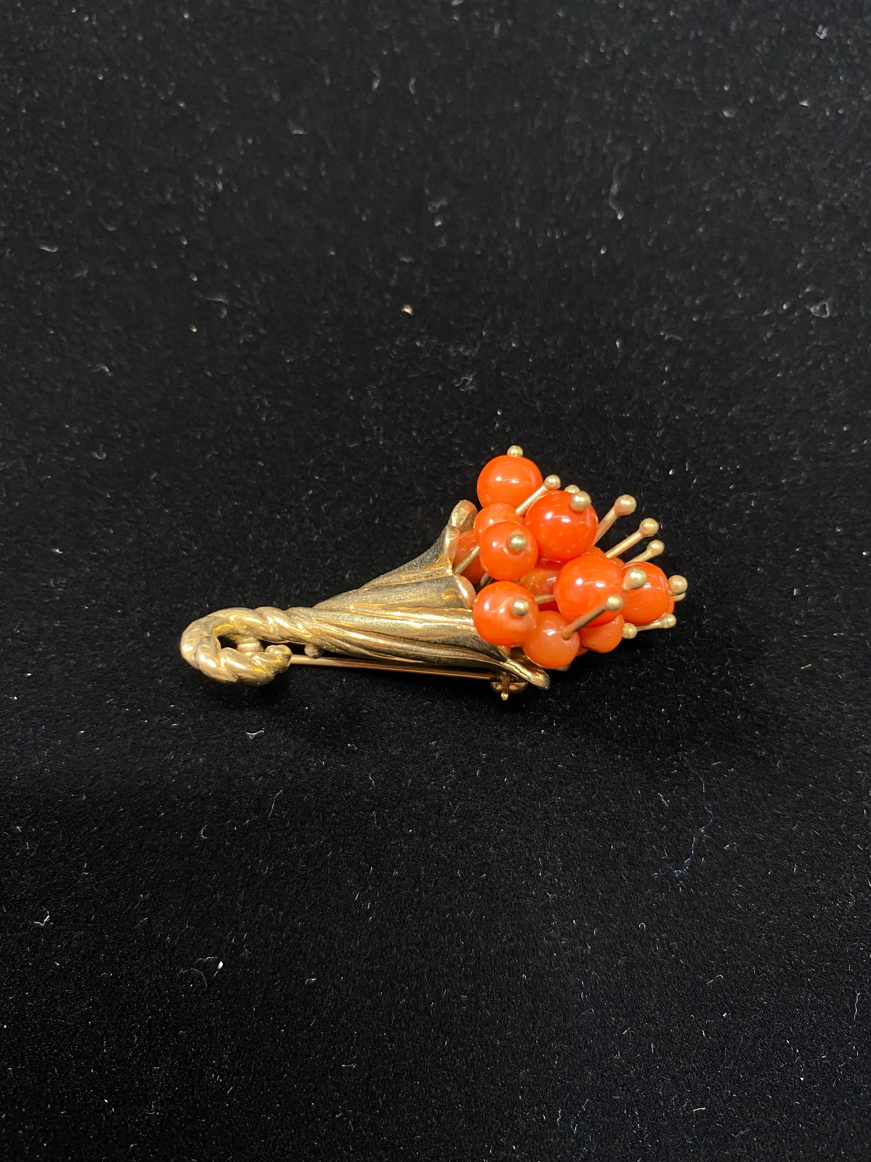 1940's Unique Designer YG Orange Coral Floral Bouquet Brooch/Pin w $10K COA!!!}