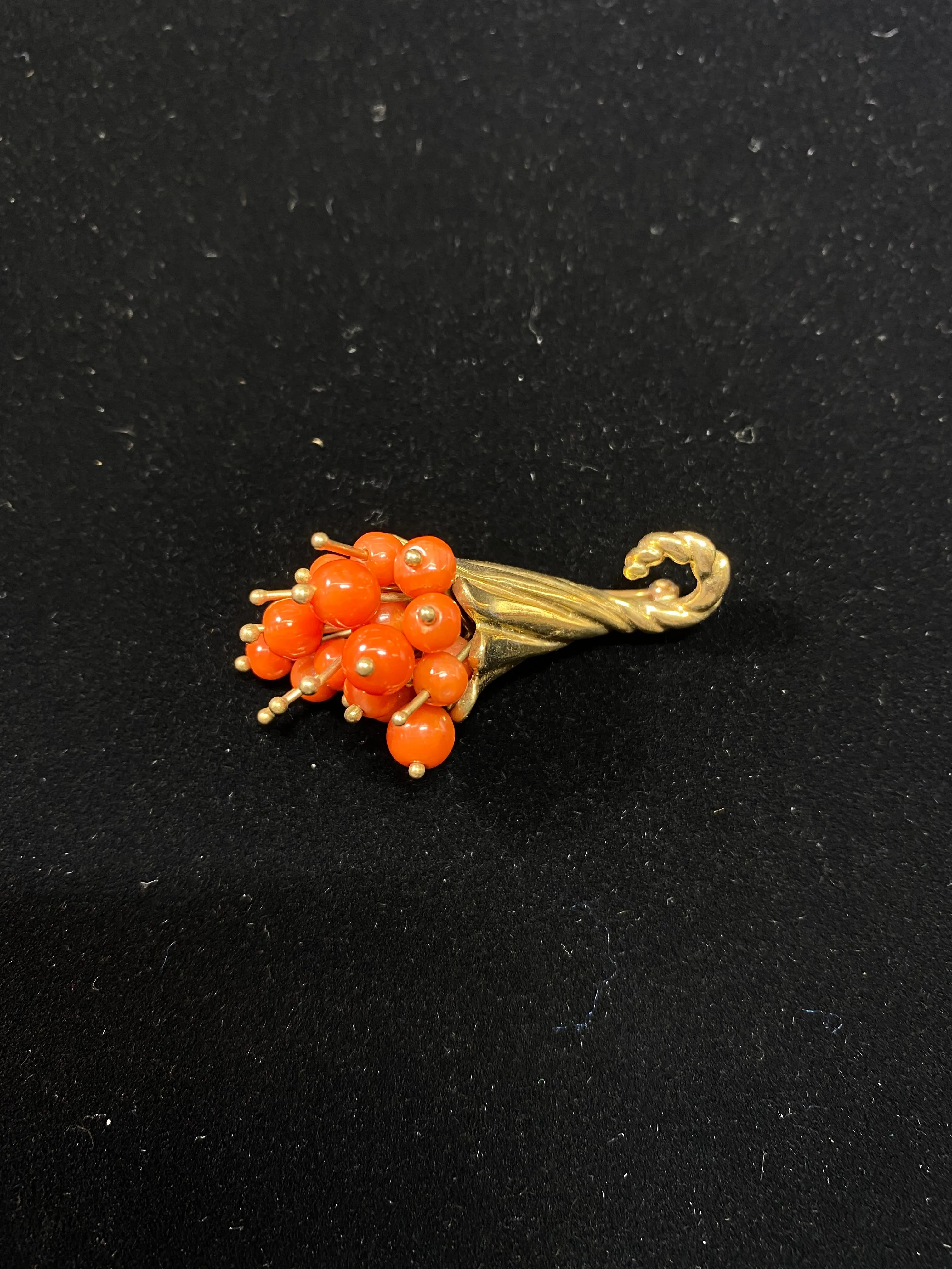 1940's Unique Designer YG Orange Coral Floral Bouquet Brooch/Pin w $10K COA!!!}