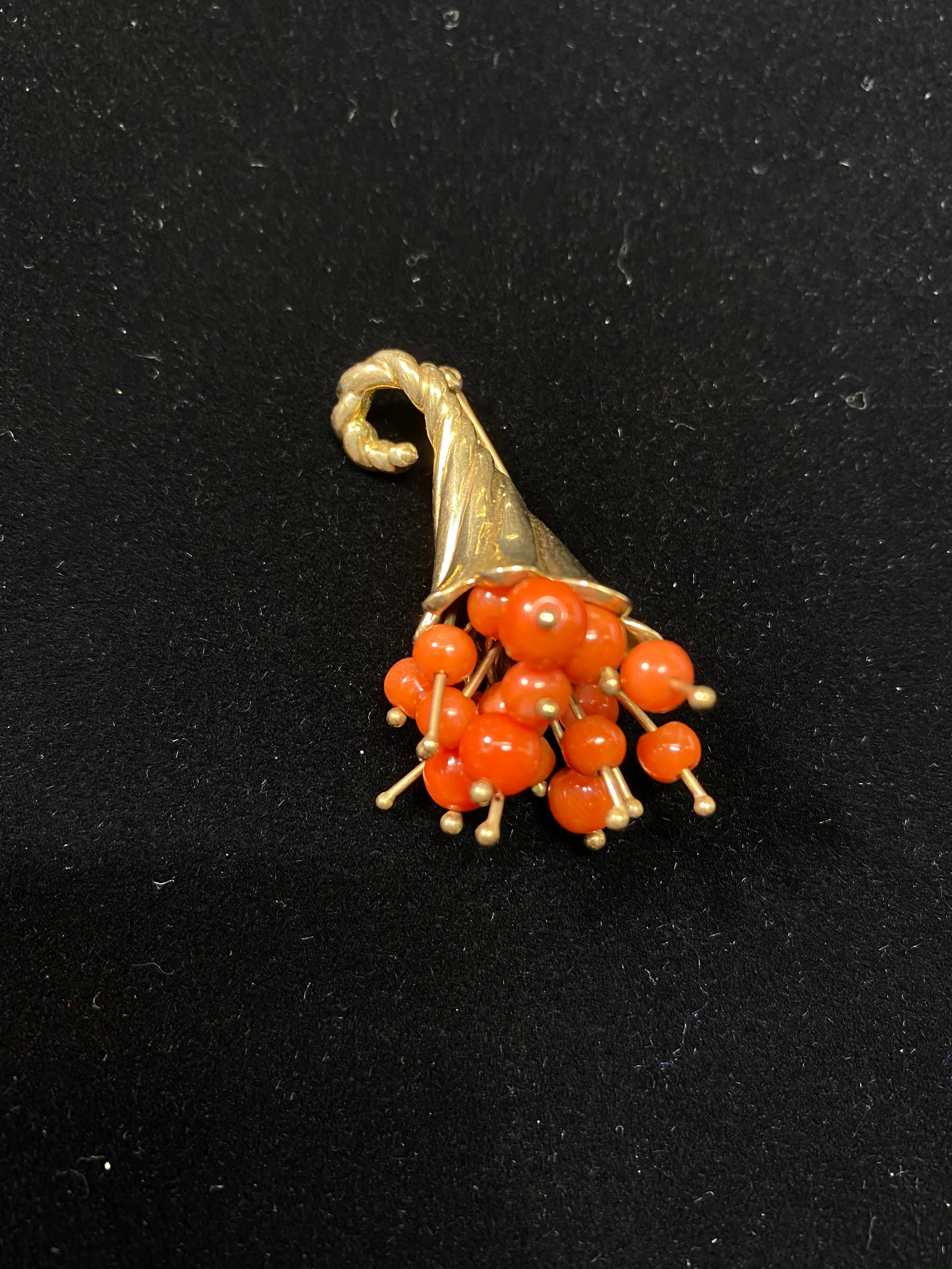 1940's Unique Designer YG Orange Coral Floral Bouquet Brooch/Pin w $10K COA!!!}