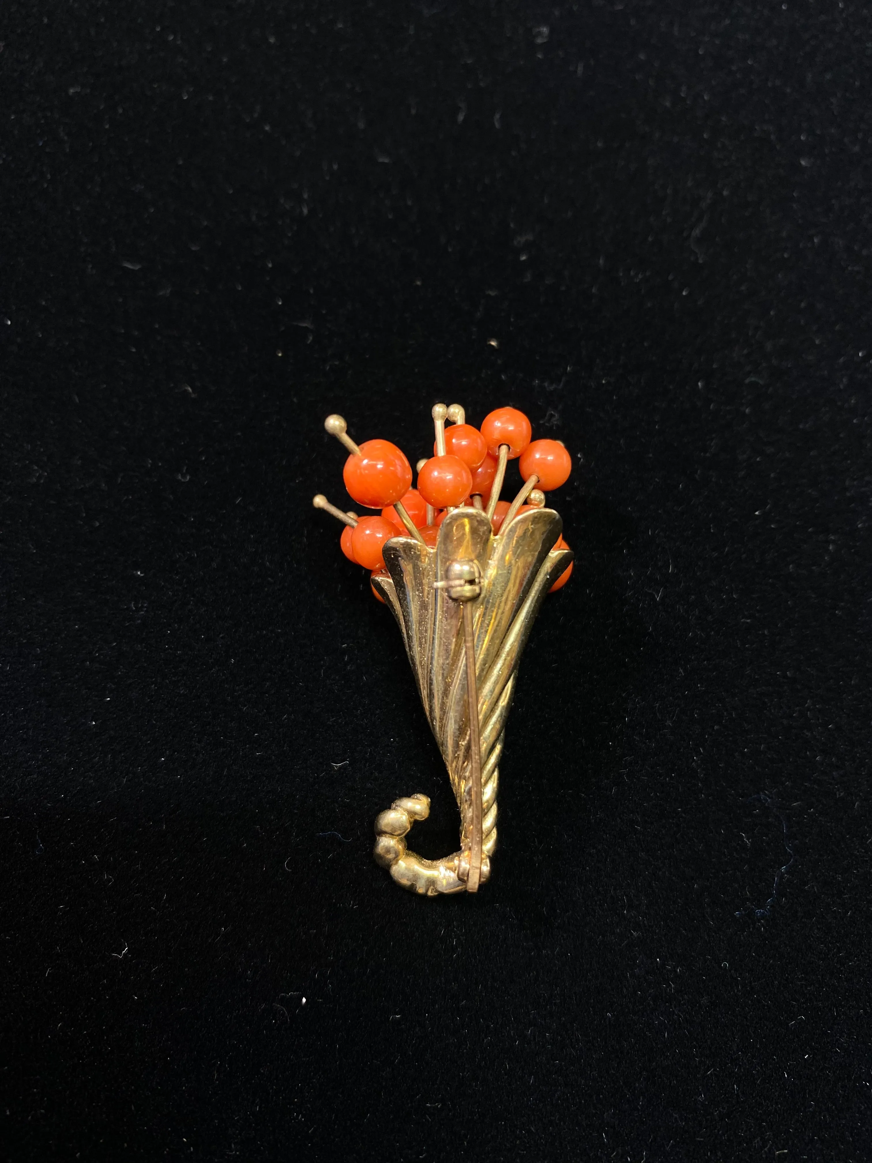 1940's Unique Designer YG Orange Coral Floral Bouquet Brooch/Pin w $10K COA!!!}