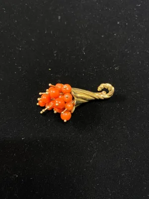1940's Unique Designer YG Orange Coral Floral Bouquet Brooch/Pin w $10K COA!!!}