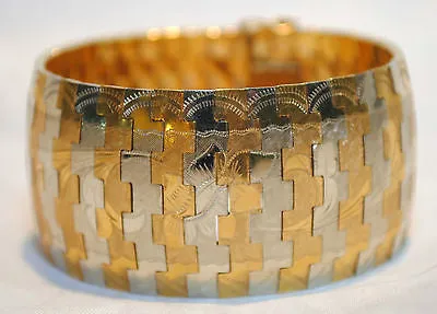 1940's Vintage Two-Tone Omega-Style Bracelet Floral Motif in 18K Gold - $20K VALUE