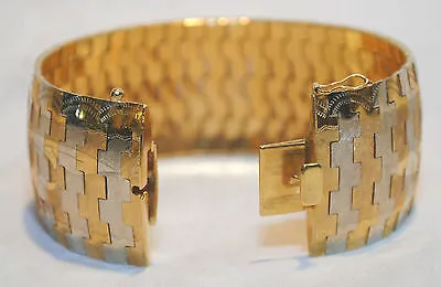 1940's Vintage Two-Tone Omega-Style Bracelet Floral Motif in 18K Gold - $20K VALUE