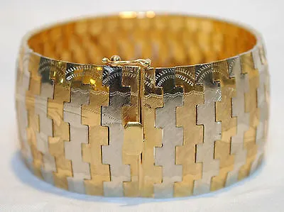 1940's Vintage Two-Tone Omega-Style Bracelet Floral Motif in 18K Gold - $20K VALUE