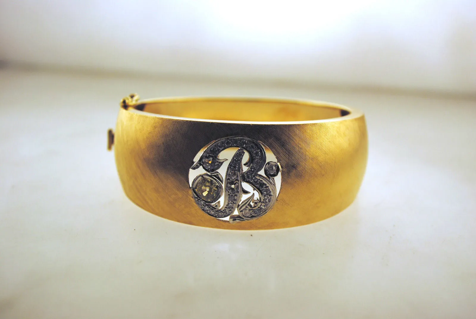 1950s Gorgeous 2 Carat Diamond Letter "B" Bracelet in Sold 14K Yellow Gold with Antique Satin Finish - $30K VALUE