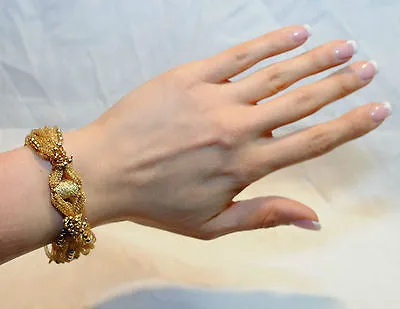 1970's Vintage 18K Gold Mesh & Bead Bracelet - $10K VALUE