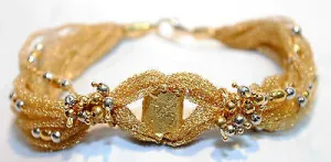 1970's Vintage 18K Gold Mesh & Bead Bracelet - $10K VALUE
