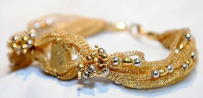 1970's Vintage 18K Gold Mesh & Bead Bracelet - $10K VALUE