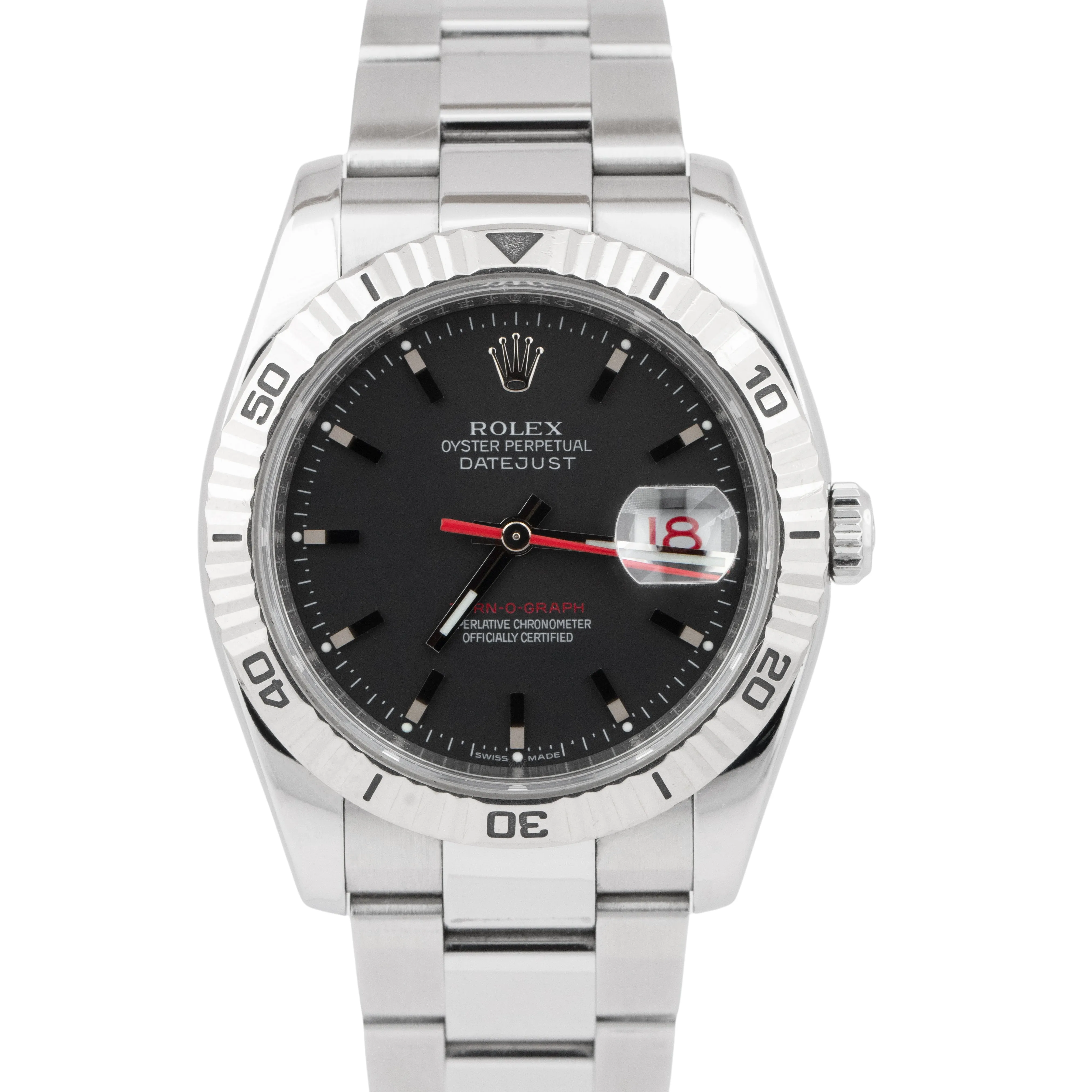 2005 Rolex DateJust 116264 Turn-O-Graph Thunderbird Black Stainless 36mm Watch