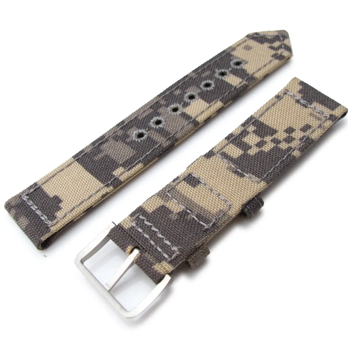 20mm, 21mm or 22mm MiLTAT WW2 2-piece Beige Camouflage Cordura 1000D Armband with lockstitch round hole, Sandblasted
