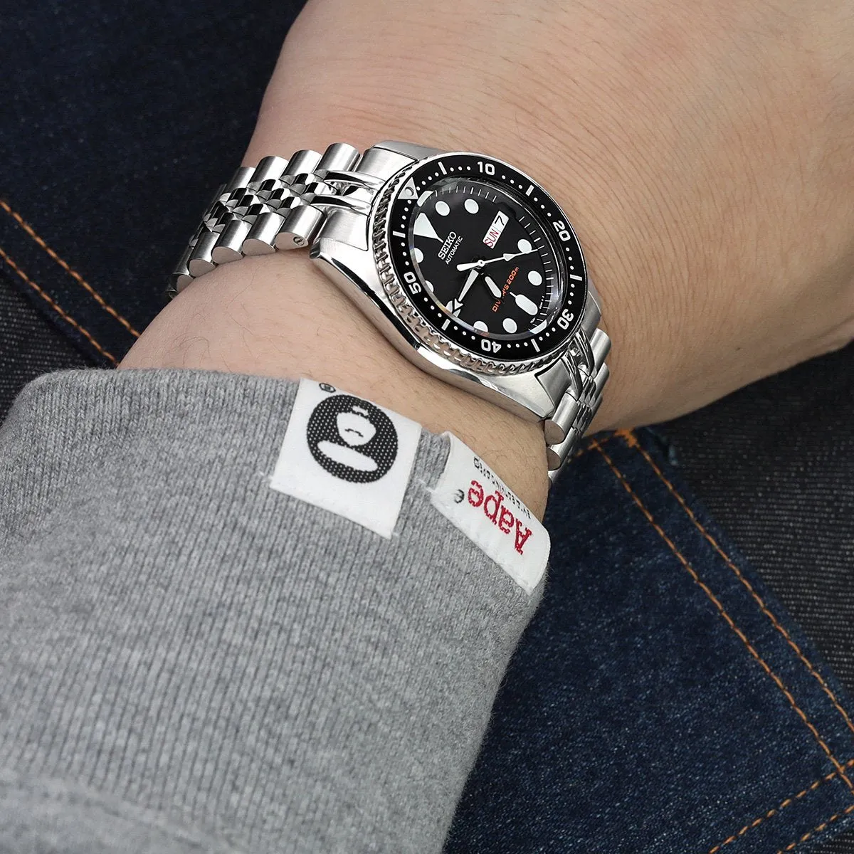 20mm Super-J Louis JUB Watch Band compatible with Seiko SKX013, 316L Stainless Steel V-Clasp Brushed