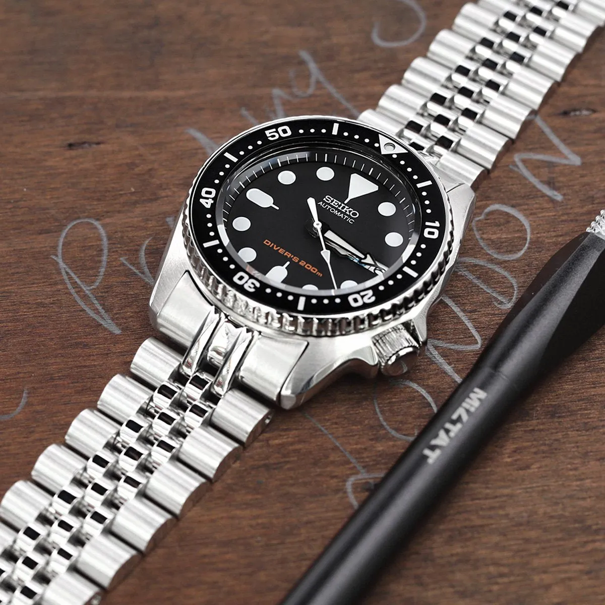 20mm Super-J Louis JUB Watch Band compatible with Seiko SKX013, 316L Stainless Steel V-Clasp Brushed