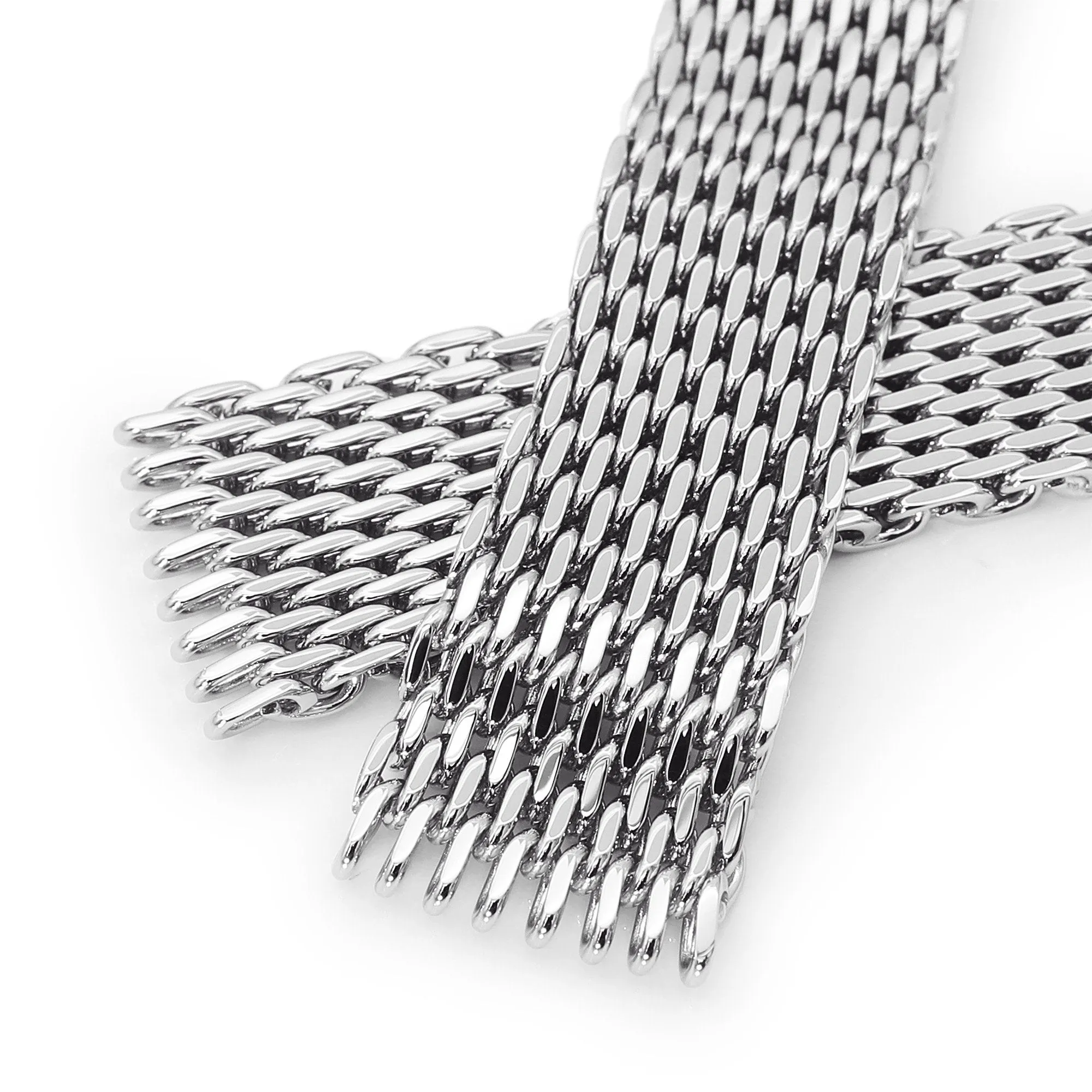20mm Tapered "SHARK" Mesh Band Stainless Steel Watch Bracelet, V-Clasp, Polished