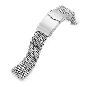 20mm Tapered "SHARK" Mesh Band Stainless Steel Watch Bracelet, V-Clasp, Polished