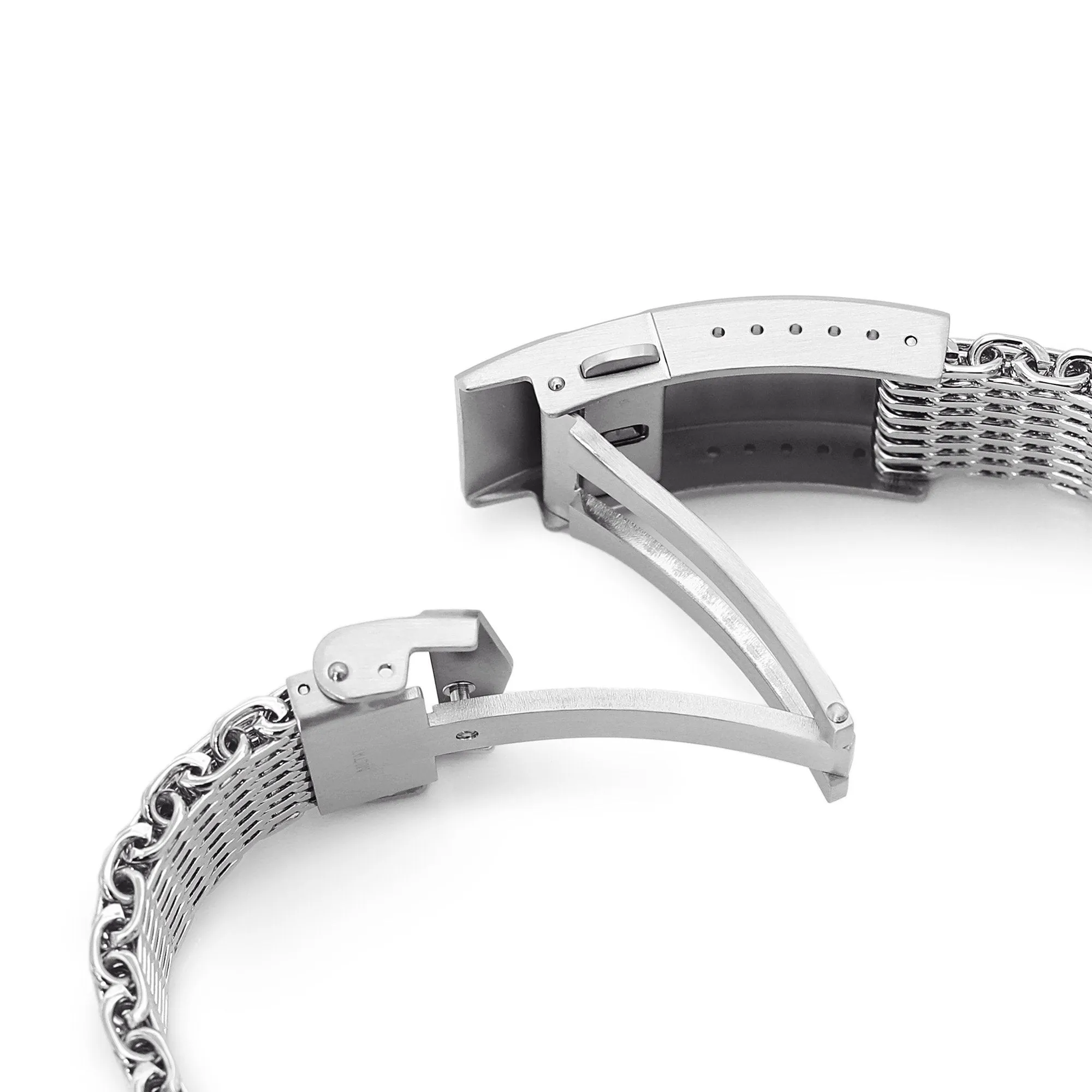 20mm Tapered "SHARK" Mesh Band Stainless Steel Watch Bracelet, V-Clasp, Polished