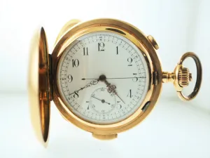 20th Century Tempora 14K Rose Gold Chronograph Pocket Watch with Minute Repeater & Hunting Case - $20K VALUE
