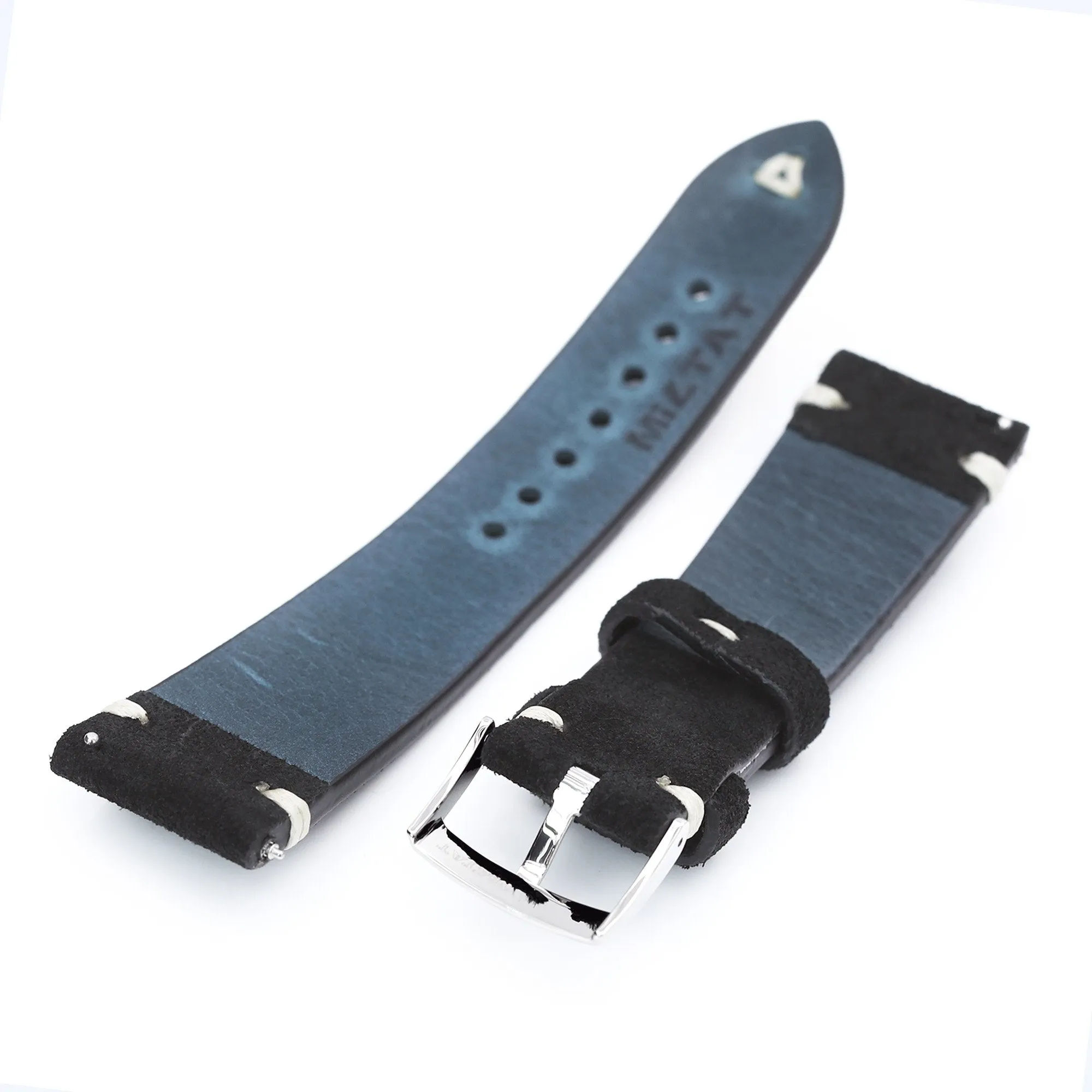 22mm Black Quick Release Italian Suede Leather Strap,  Beige St.