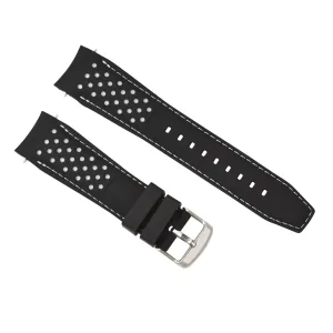 22MM CURVED RUBBER STRAP PERFORATED FOR CITIZEN ECO DRIVE WATCH BLACK WHITE STIT